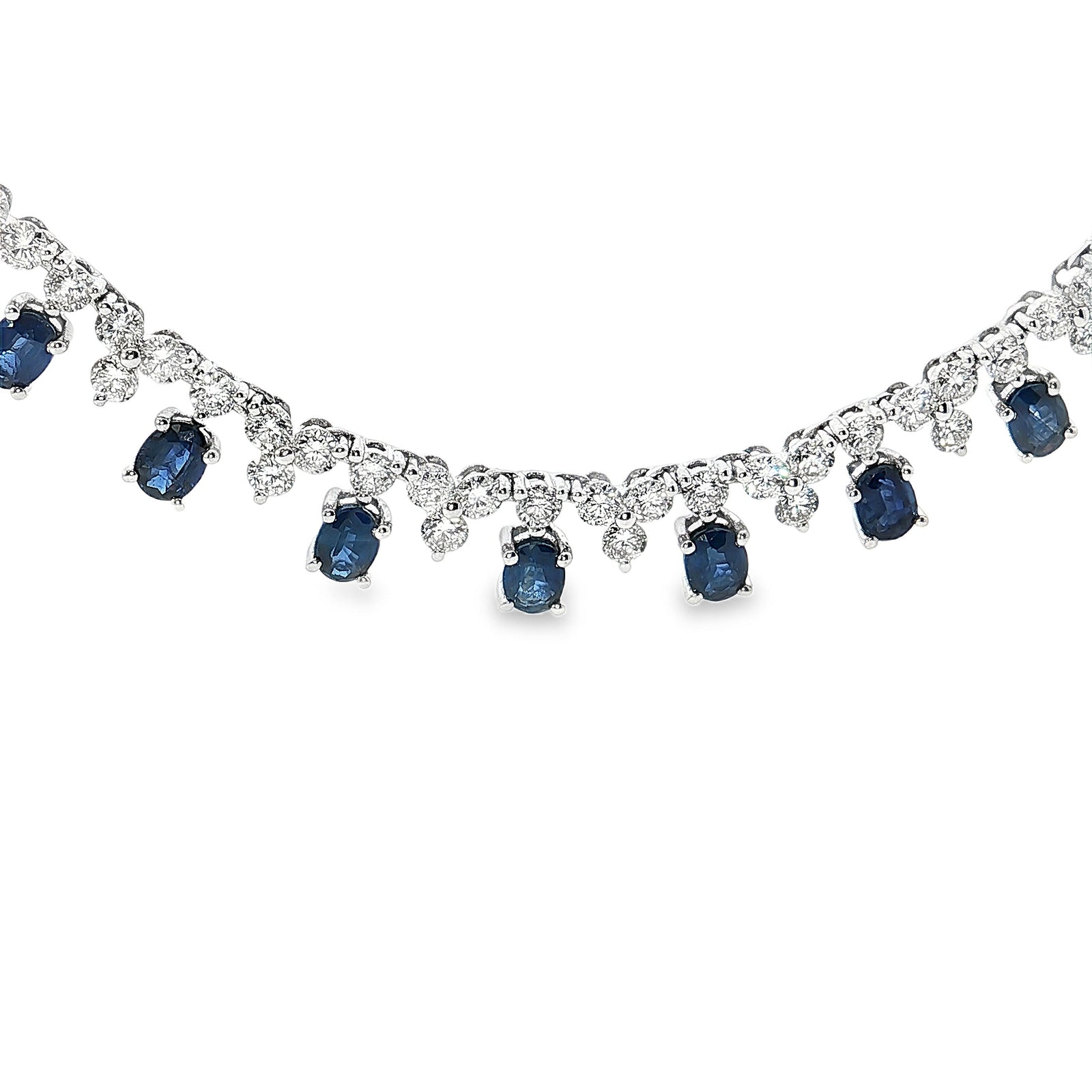 14K White Gold 5.50cttw. Sapphire & 5.00cttw. Diamond Tennis Necklace