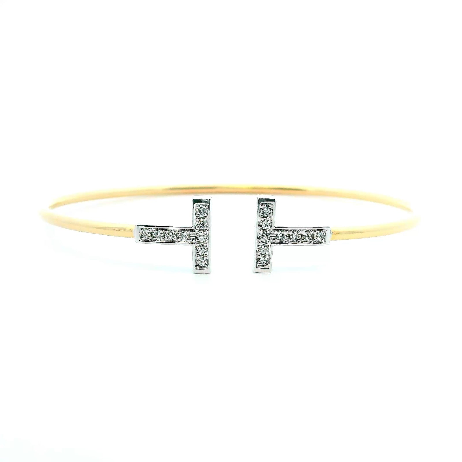 14K Yellow & White Gold 0.24cttw. Diamond "T" Flexible Cuff Bracelet