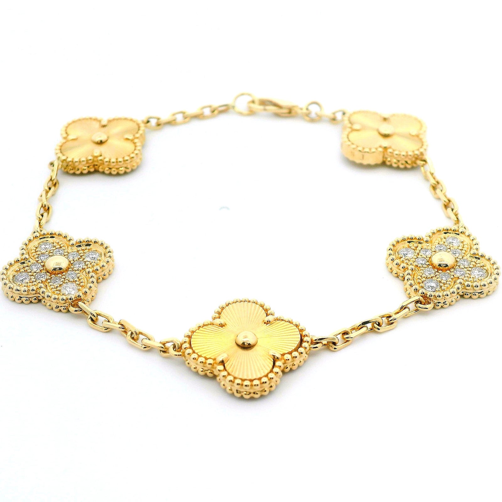 14K Yellow Gold 0.71cttw. Diamond 5 Motif Clover Bracelet