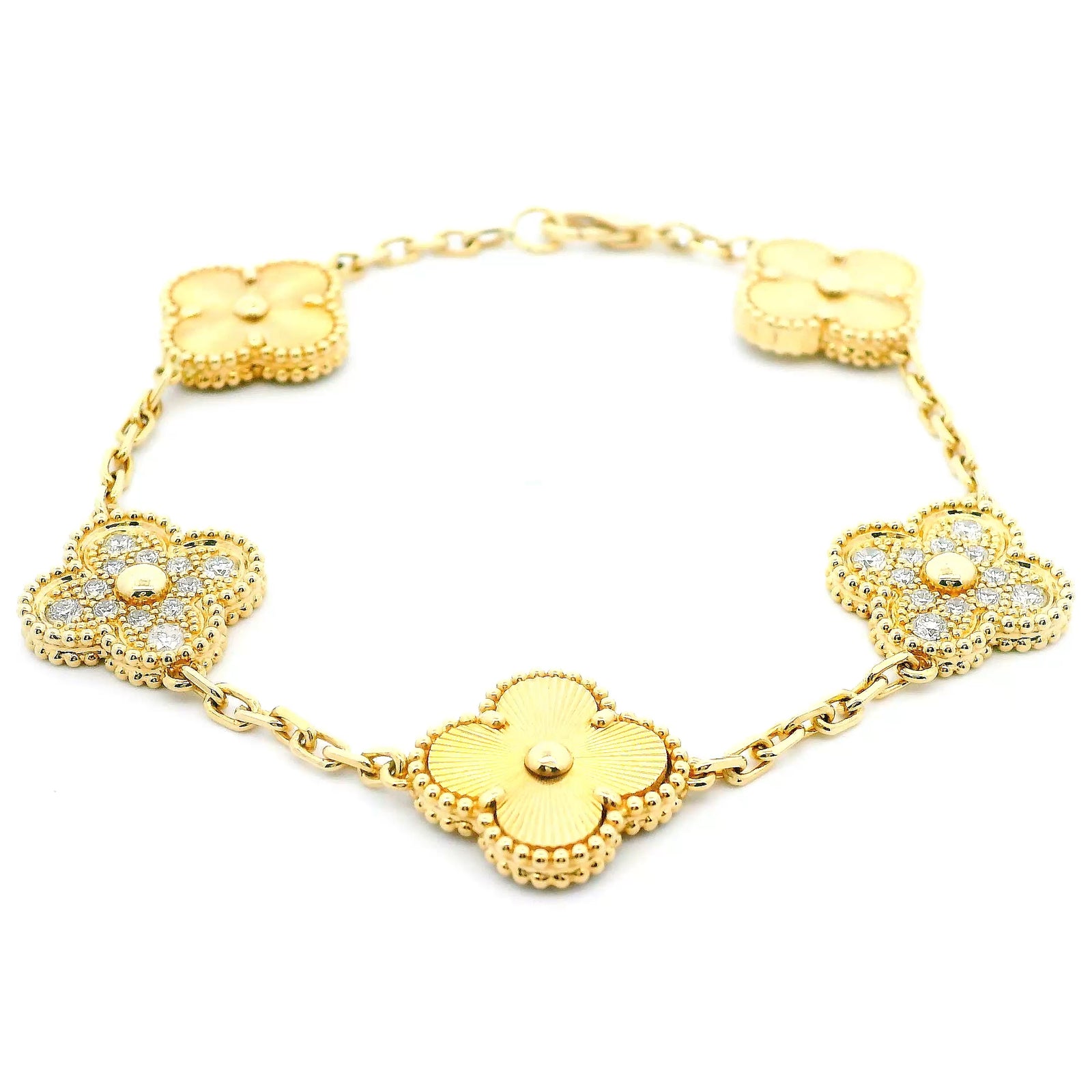 14K Yellow Gold 0.71cttw. Diamond 5 Motif Clover Bracelet