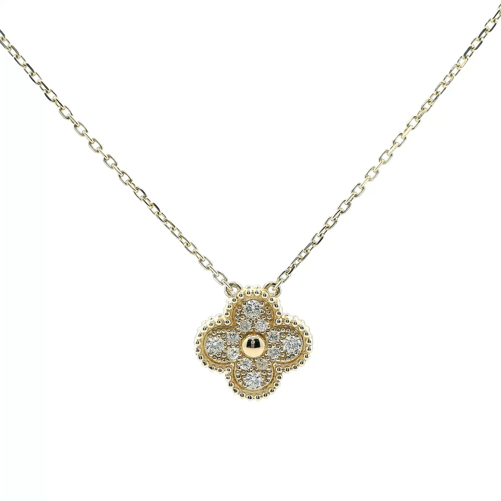 14K Yellow Gold 0.37cttw. Diamond Single Motif Clover Necklace