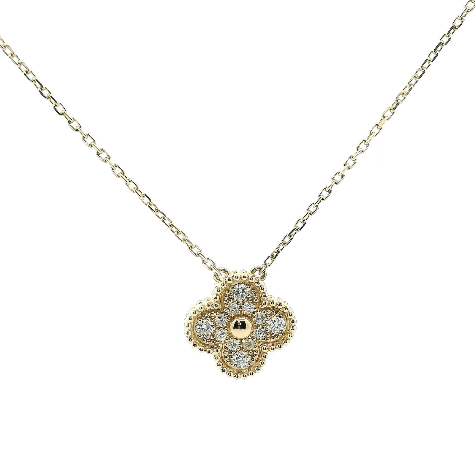 14K Yellow Gold 0.37cttw. Diamond Single Motif Clover Necklace