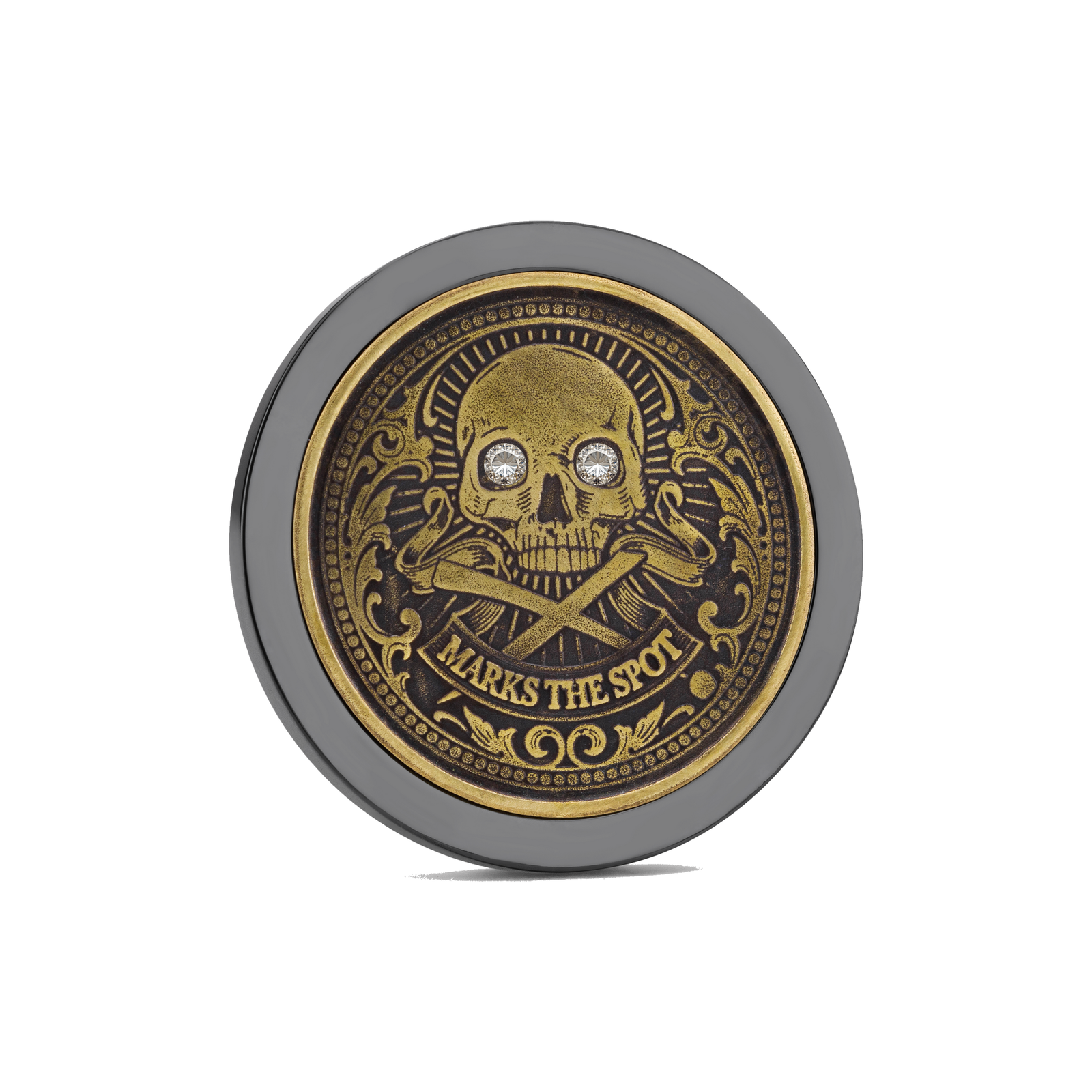 The Omen Classic Antique - Black Titanium & Brass w/ Lab Grown Diamond Doubloon Golf Ball Marker