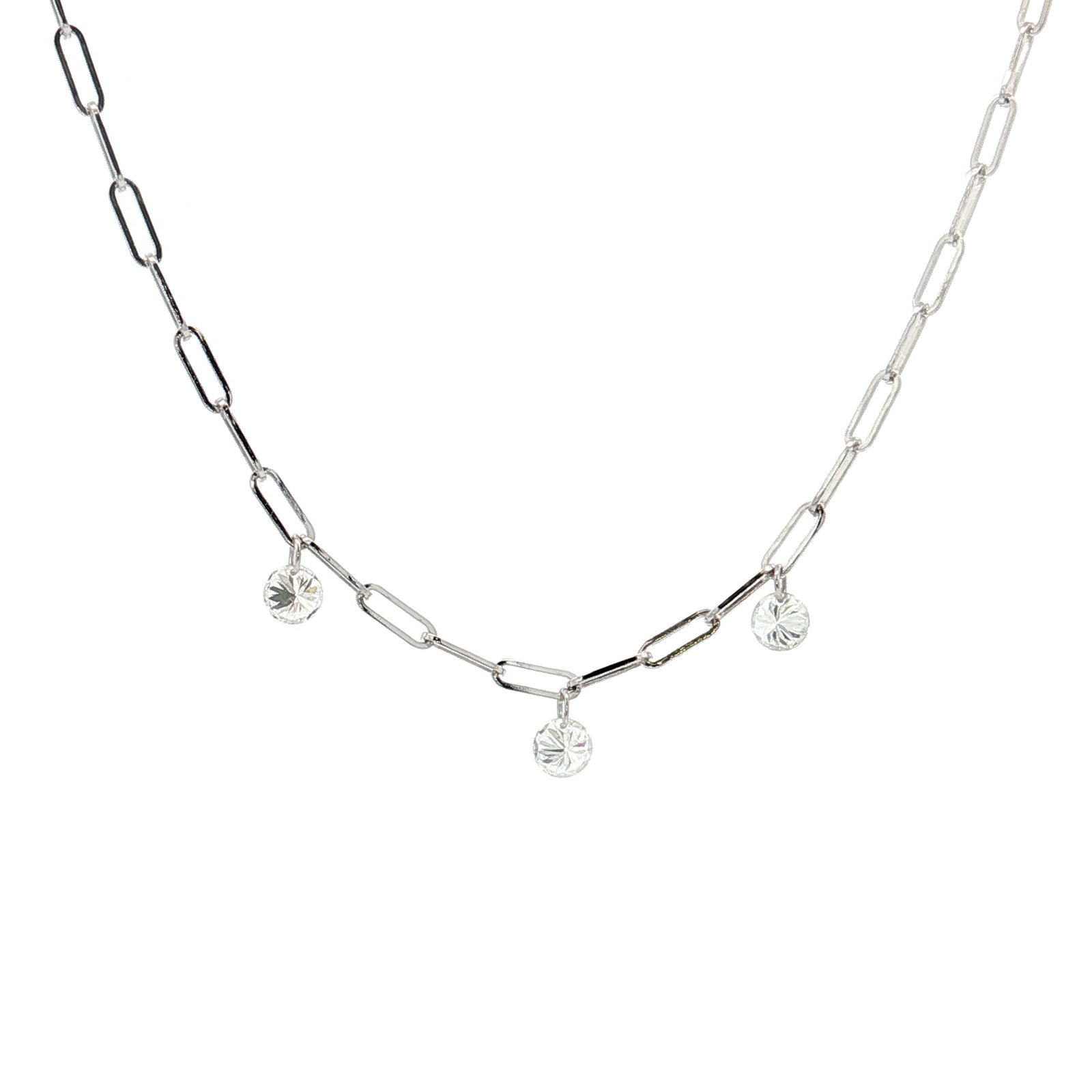 14K White Gold 0.30ct. 3 Stone Dashing Diamond Link Necklace
