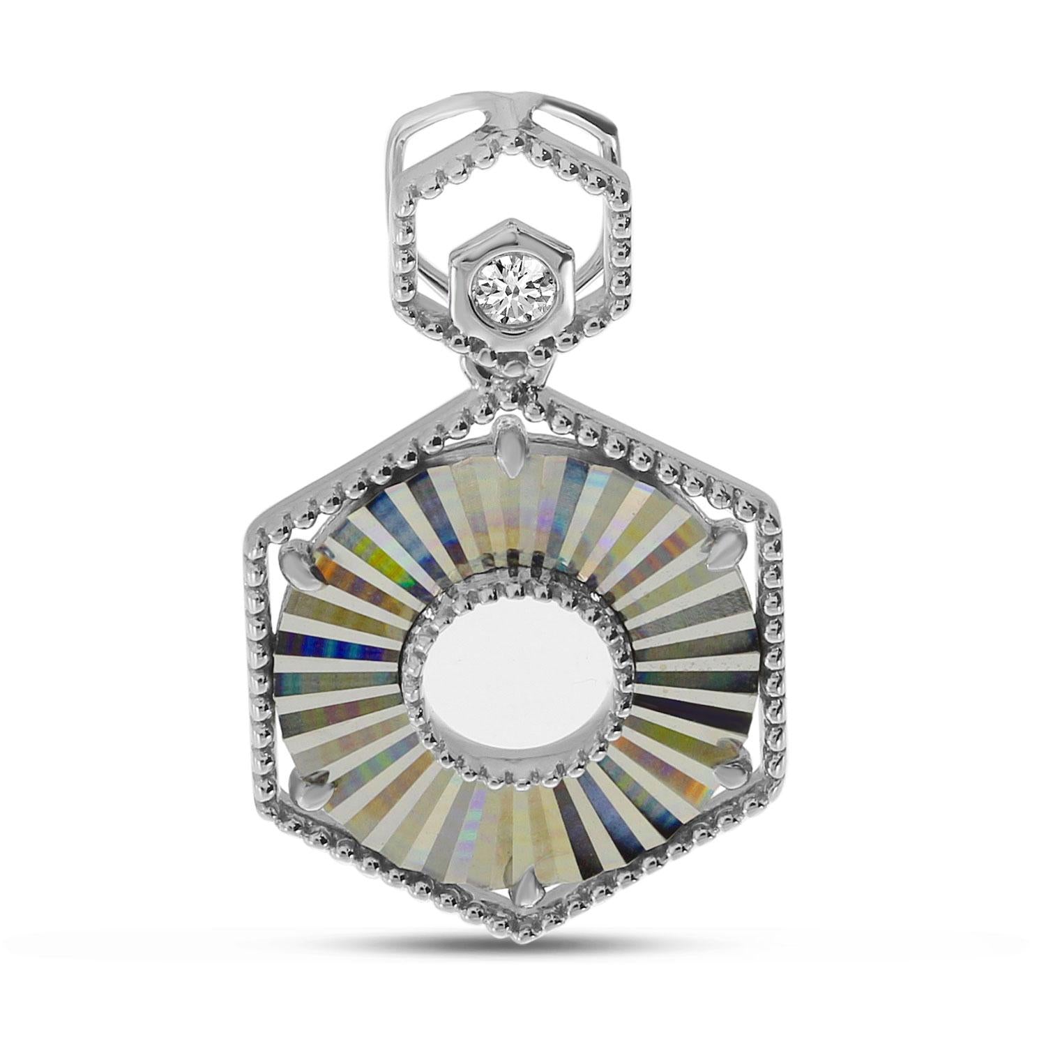 14K White Gold Diamond Fluted Hexagonal Pendant