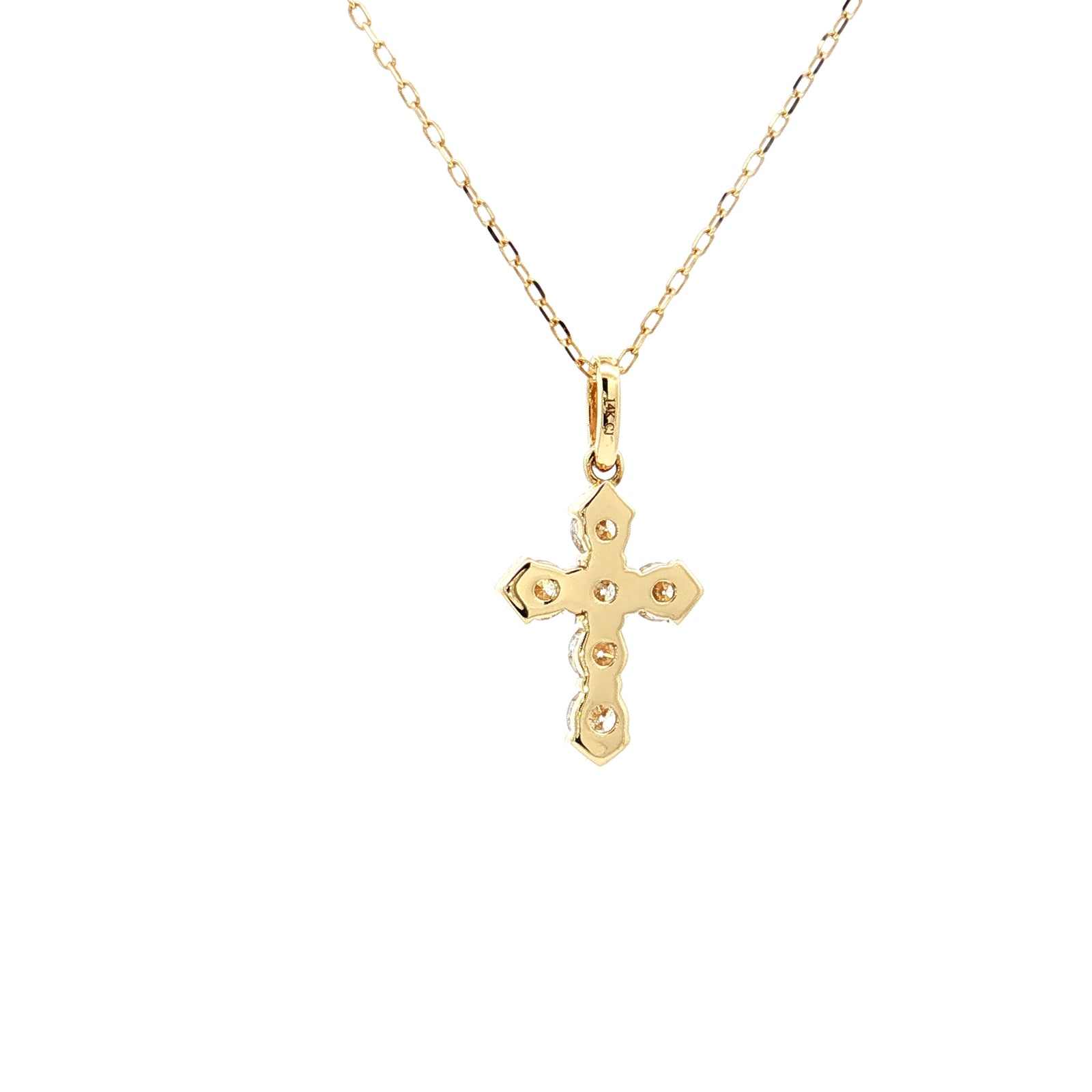 14K Yellow Gold Diamond Cross Necklace
