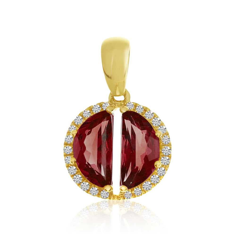 14K Yellow Gold 1.70ct. Double Half Moon Garnet & 0.10ct. Diamond Pendant