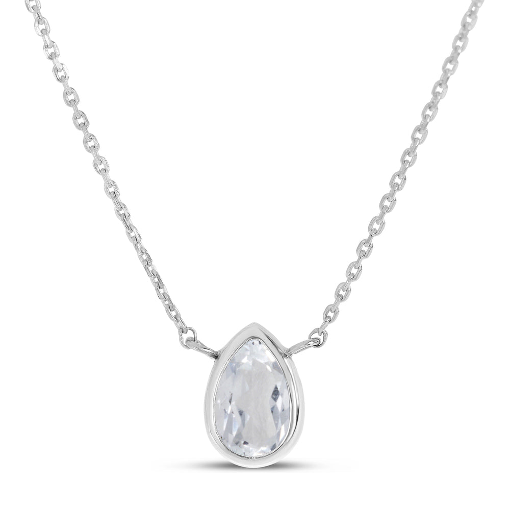 14K White Gold 6x4mm Pear Shaped White Topaz Birthstone Necklace