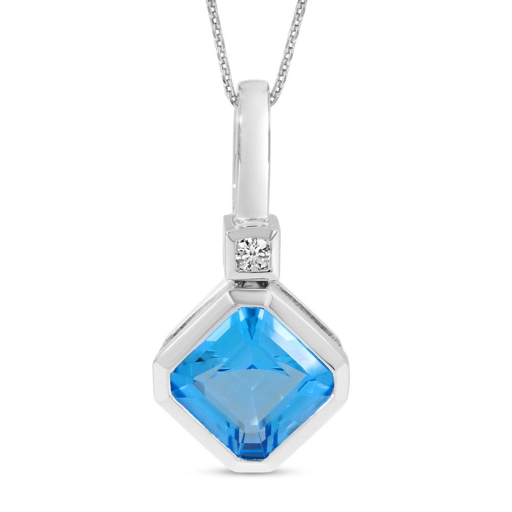 14K White Gold 1.93ct. Octagon Blue Topaz & 0.03ct. Diamond Pendant