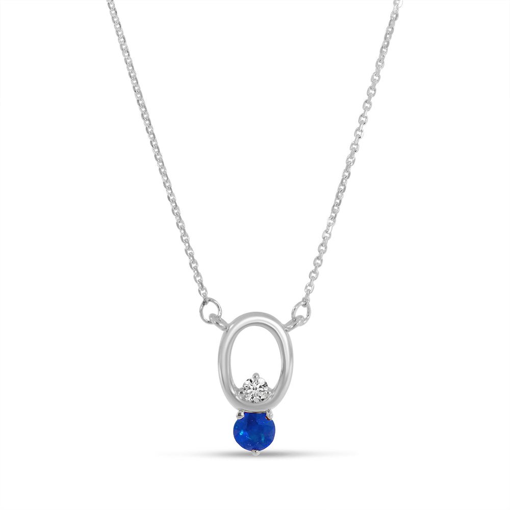 14K White Gold Sapphire & Diamond Open Oval Necklace