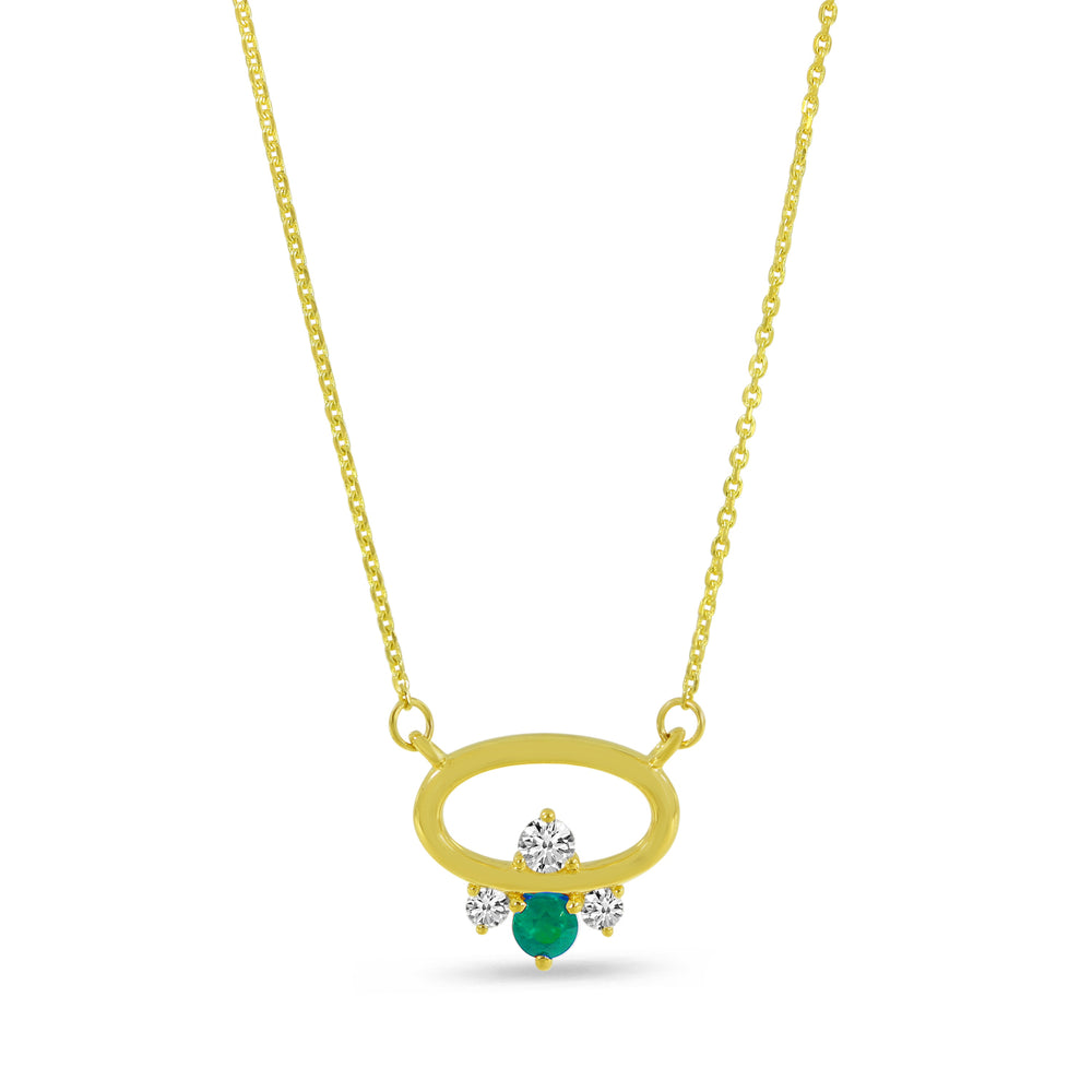 14K Yellow Gold Emerald & Diamond East 2 West Open Oval Necklace