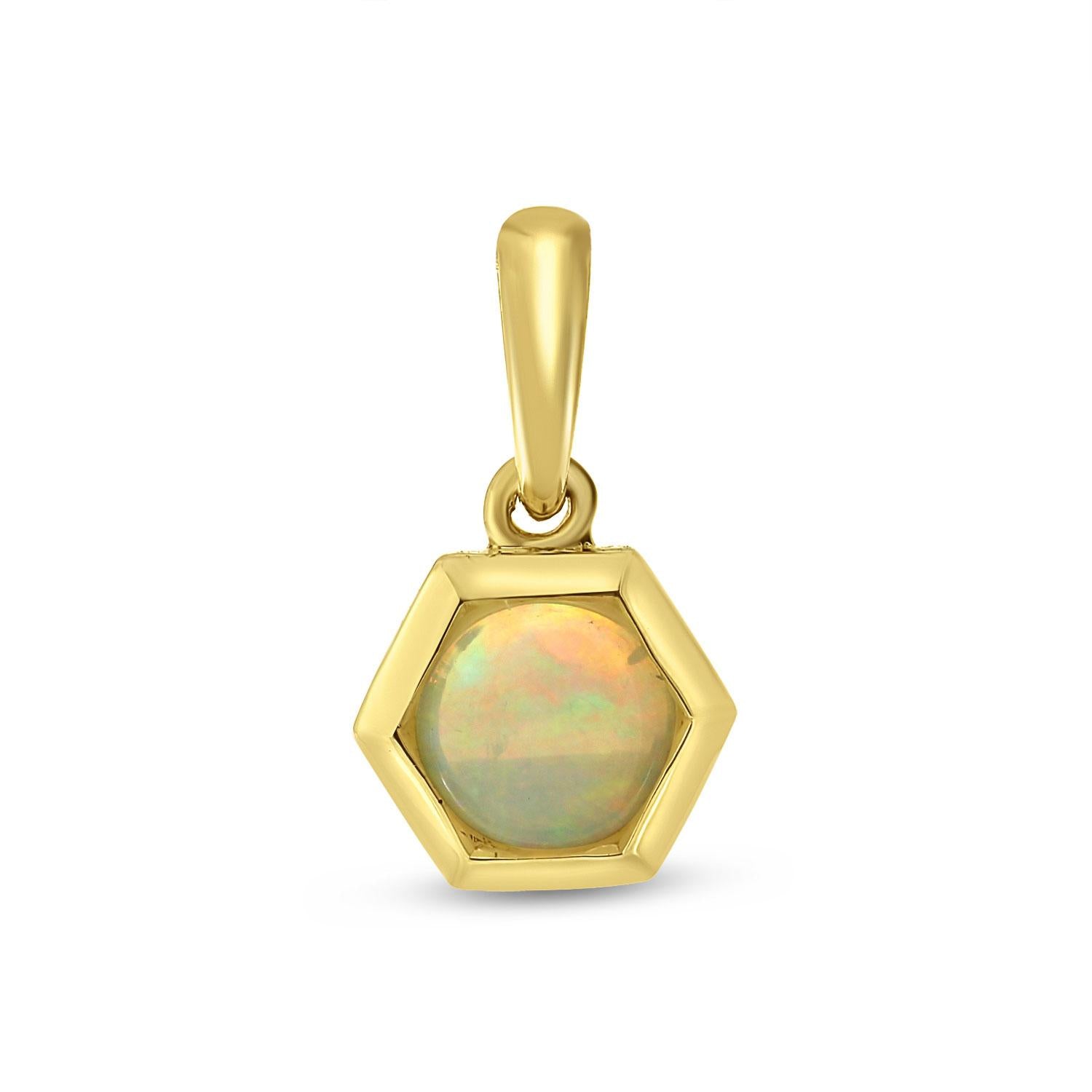 14K Yellow Gold 0.50ct. Round Opal Hexagon Pendant