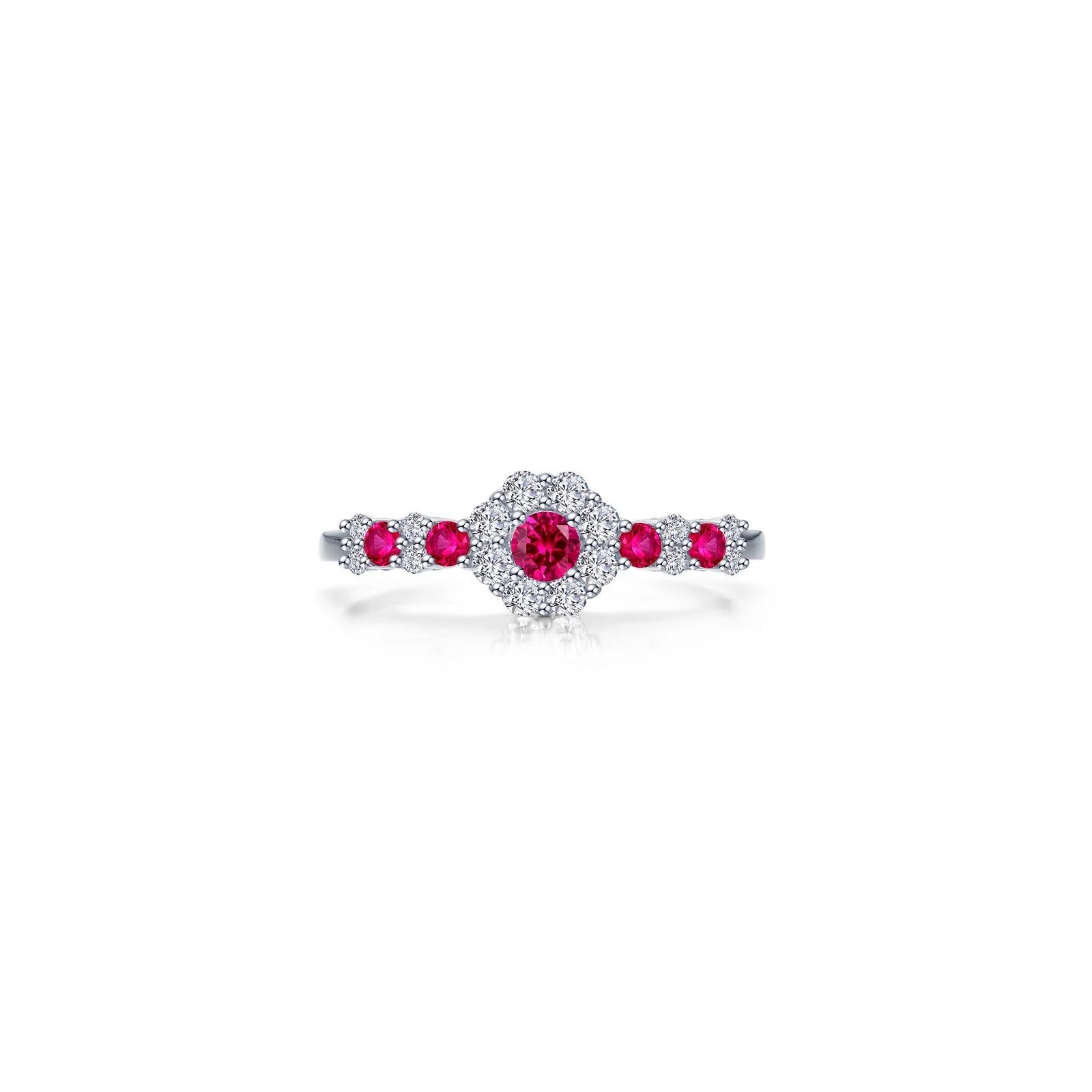Lafonn Simulated Diamond & Ruby Halo Flower Ring R0535CRP
