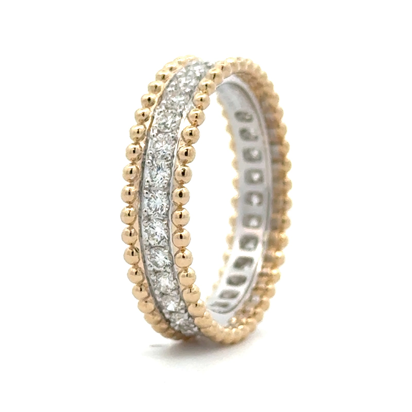 14K Yellow & White Gold 0.64cttw. Diamond Center Beaded Edge Fashion Ring