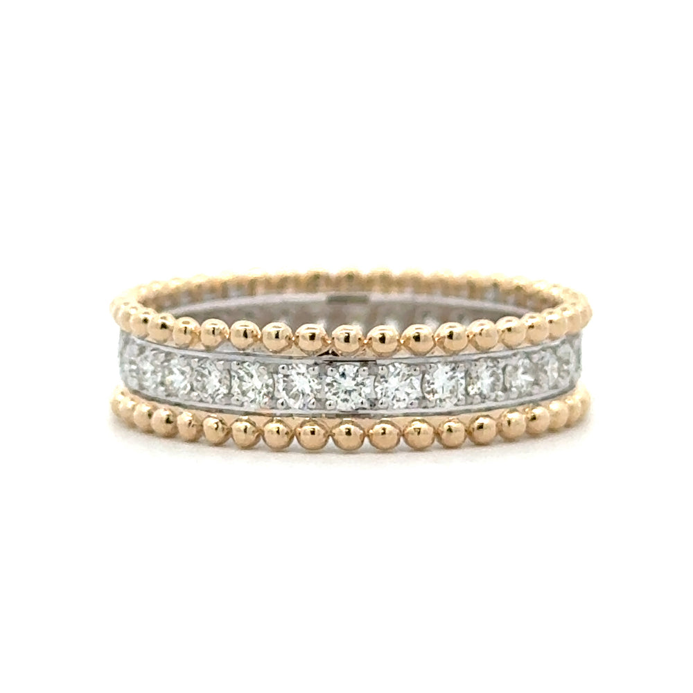 14K Yellow & White Gold 0.80cttw. Diamond Center Beaded Edge Fashion Ring
