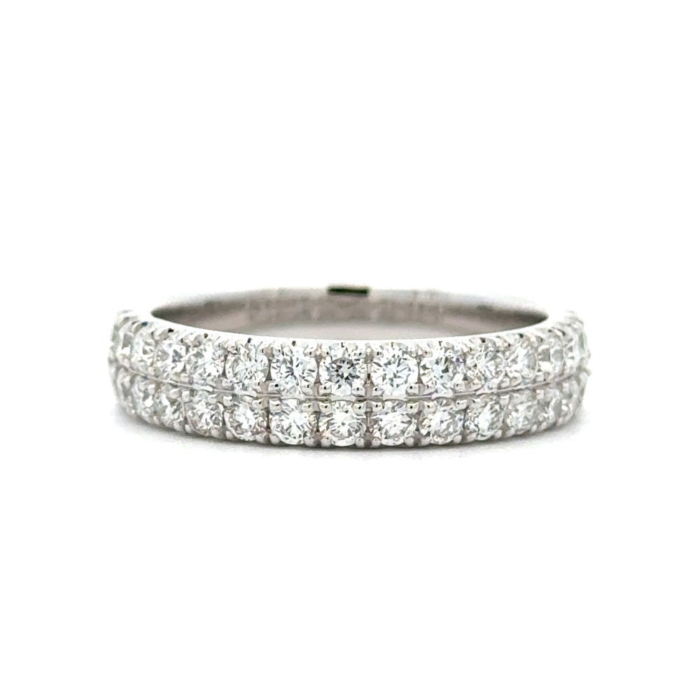 14K White Gold 1.00cttw. Diamond Double Row Classic Prong Straight Fashion Band