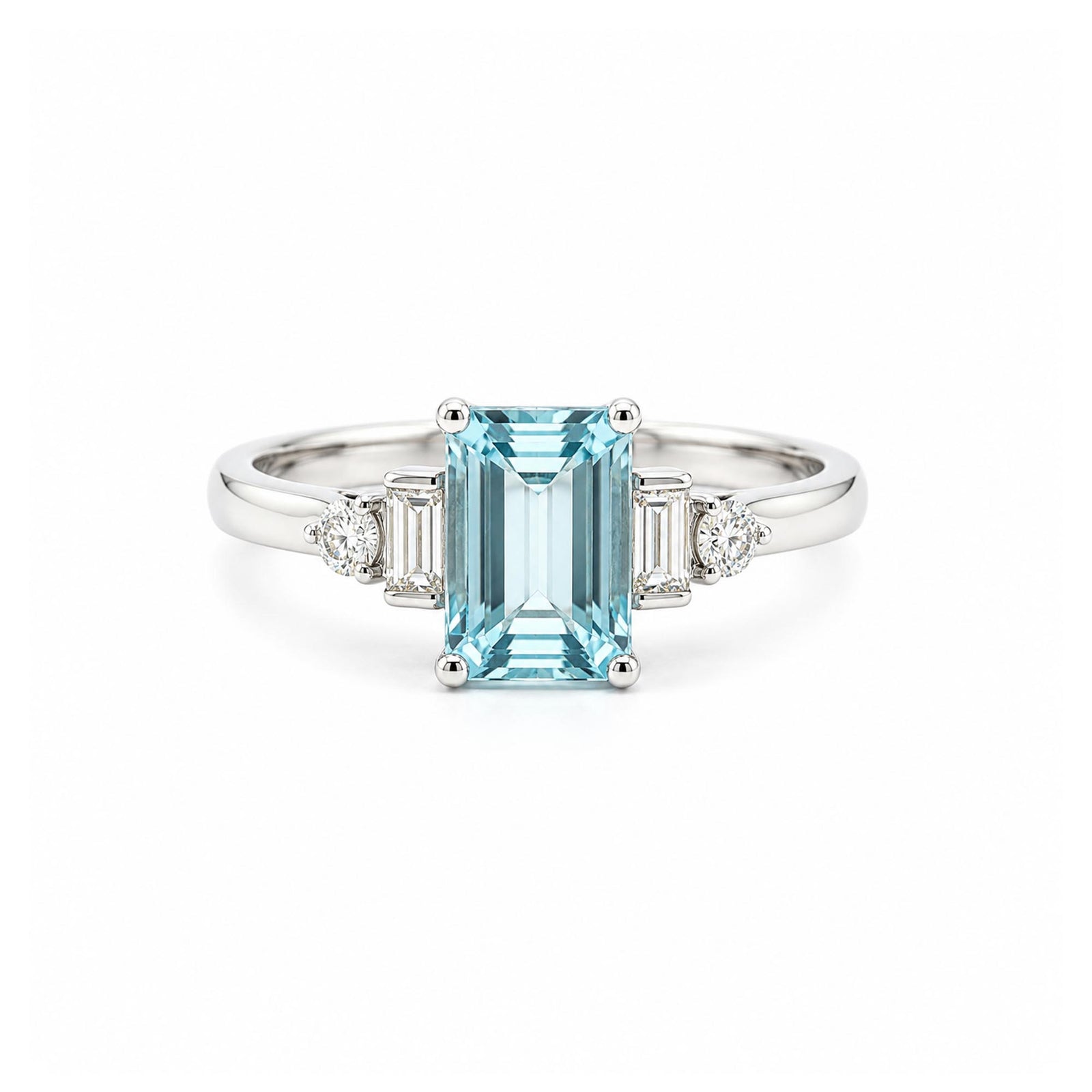 14K White Gold 1.00ct. Aquamarine & Diamond Fashion Ring