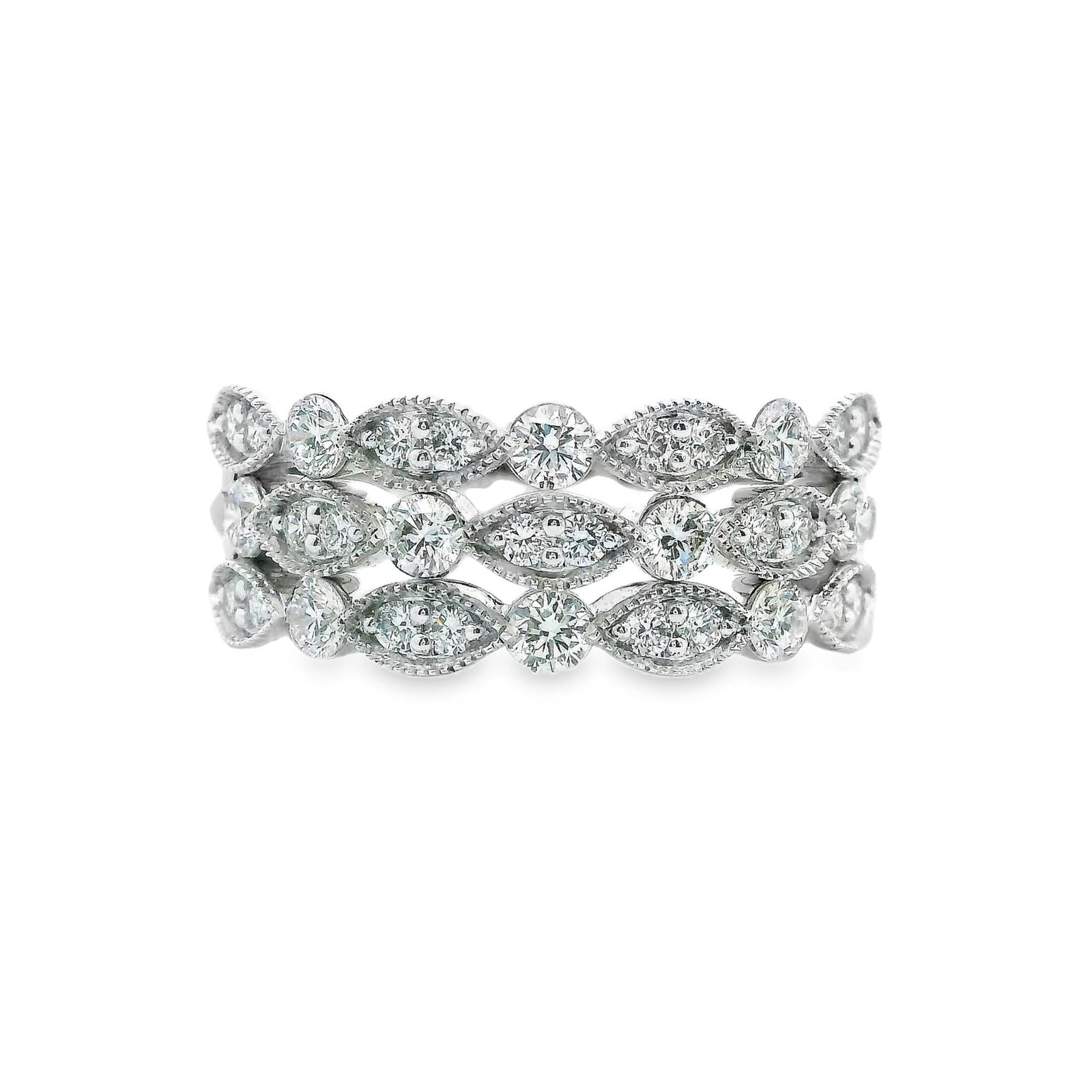 14K White Gold 0.87cttw. Diamond Multi Band Fashion Ring
