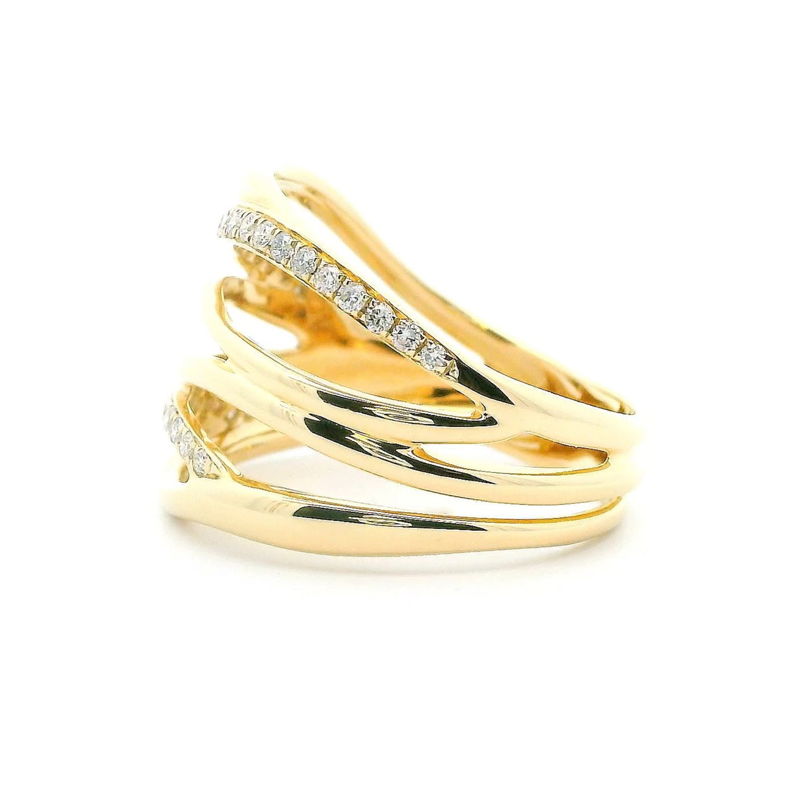 14K Yellow Gold 0.28cttw. Diamond Multi Row Crossover Fashion Ring