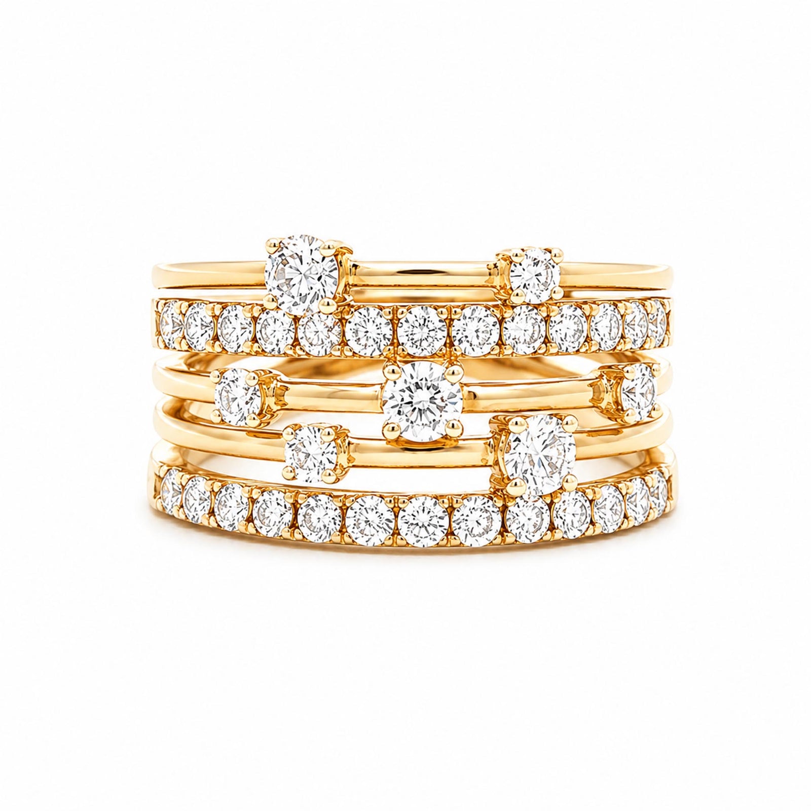 14K Yellow Gold 1.05cttw. Diamond Multi Band Fashion Ring