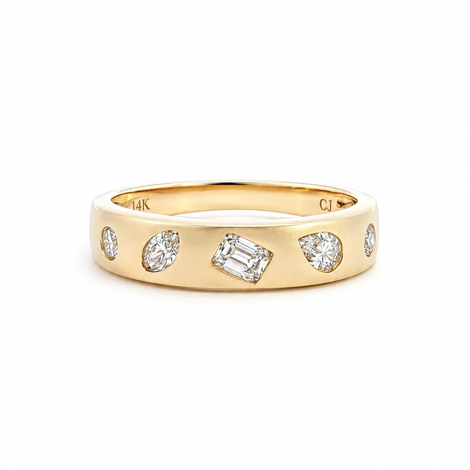 14K Yellow Gold 0.43cttw. Multi Shaped Diamond Mosaic Brushed Finish Fashion Ring