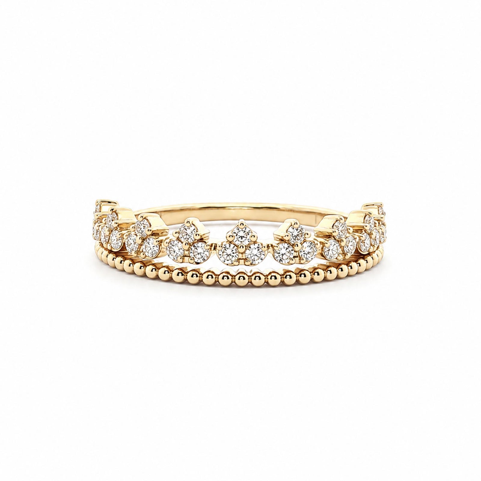 14K Yellow Gold 0.25cttw. Diamond Cluster Beaded Fashion Ring