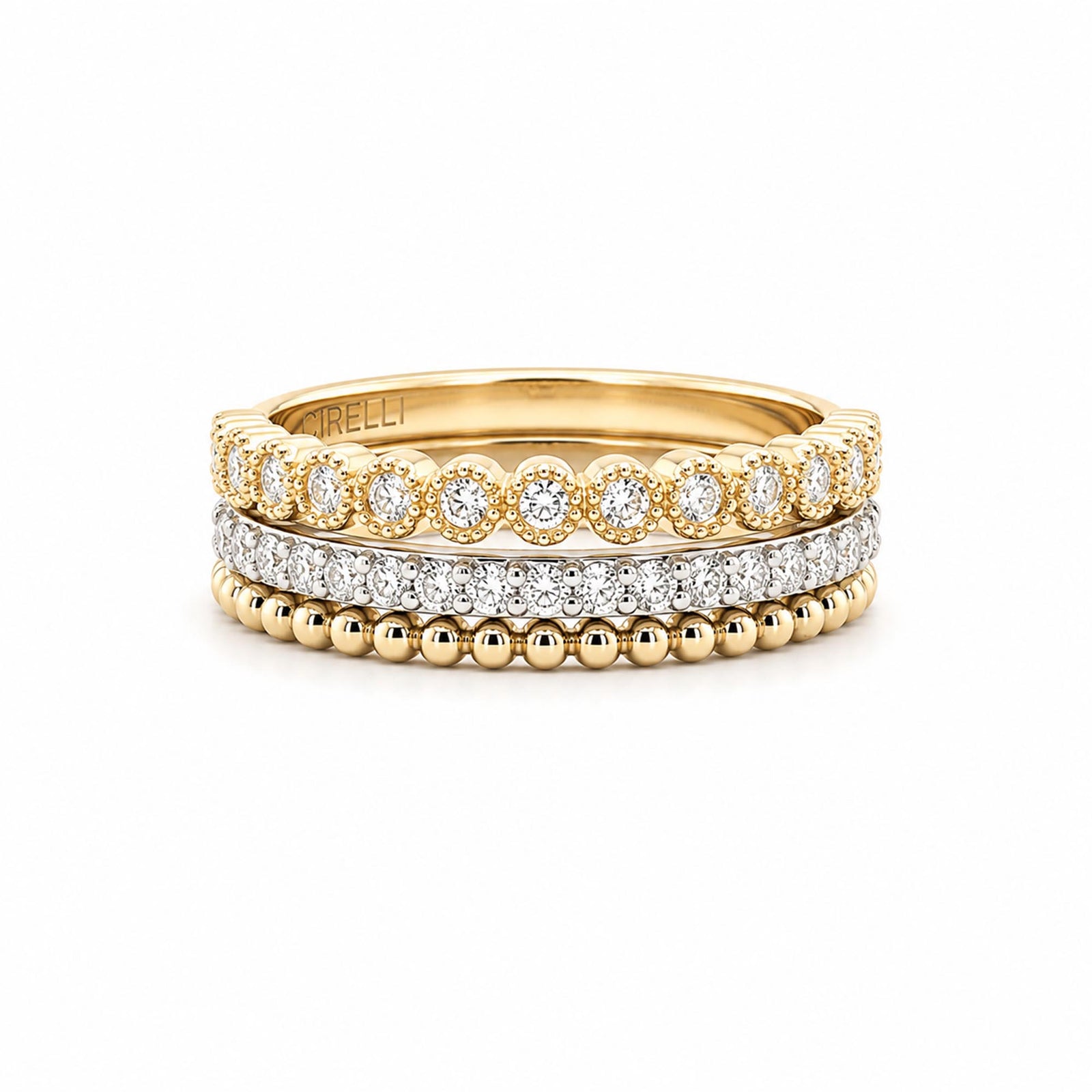 14K Yellow & White Gold 0.37cttw. Diamond Three Band Fashion Ring
