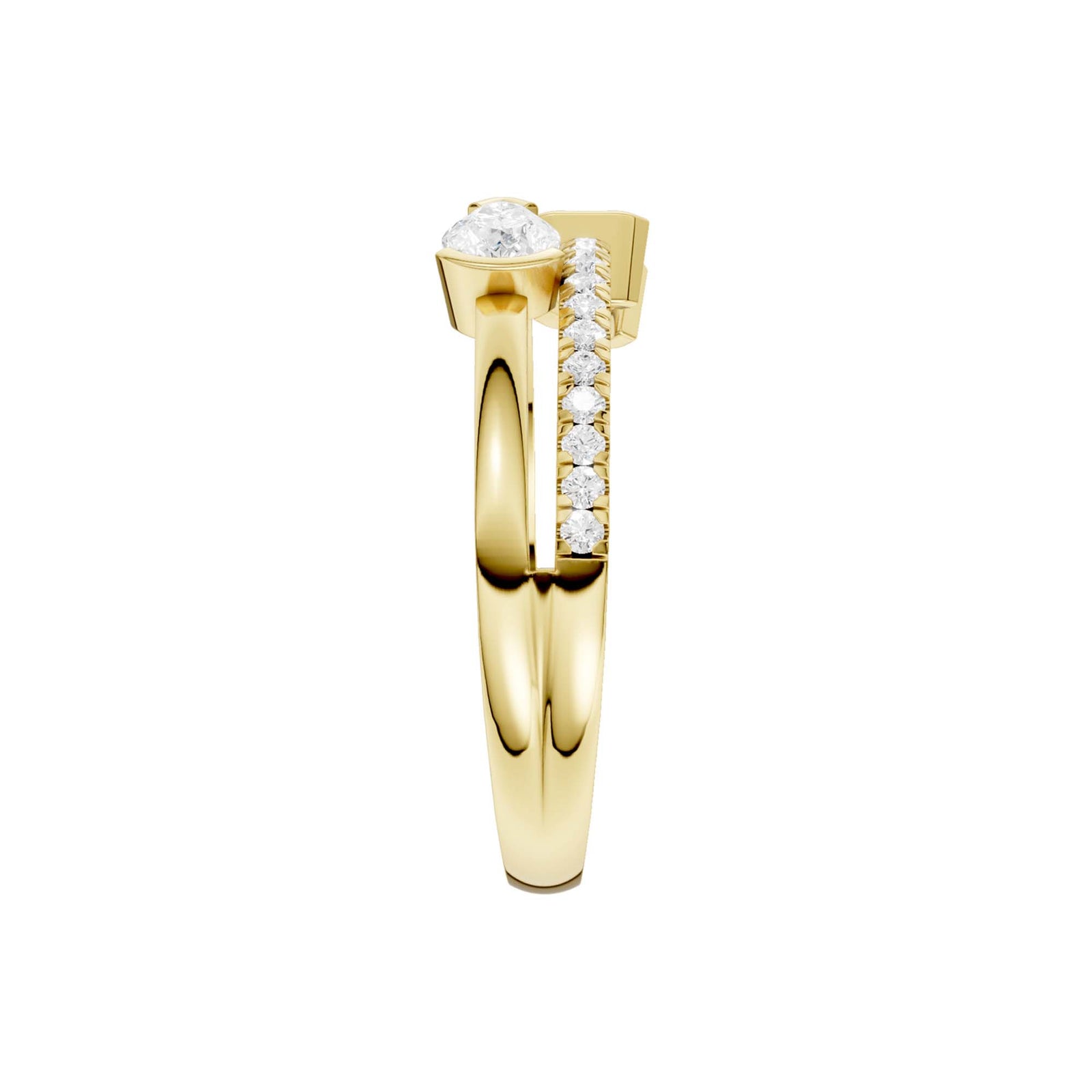 14K Yellow Gold 0.62cttw. Emerald and Pear Lab Grown Diamond Split Stackable Fashion Ring