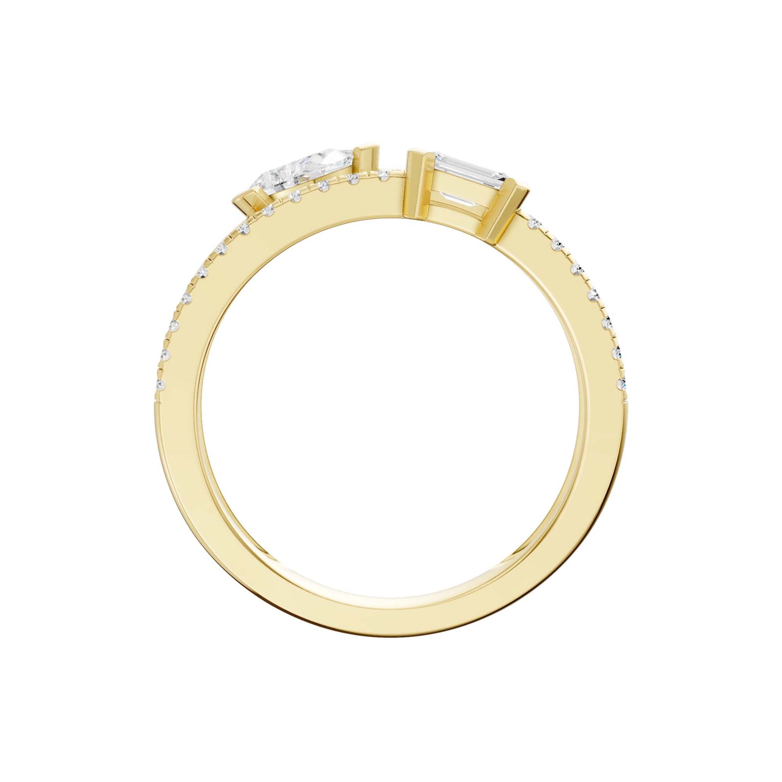 14K Yellow Gold 0.62cttw. Emerald and Pear Lab Grown Diamond Split Stackable Fashion Ring