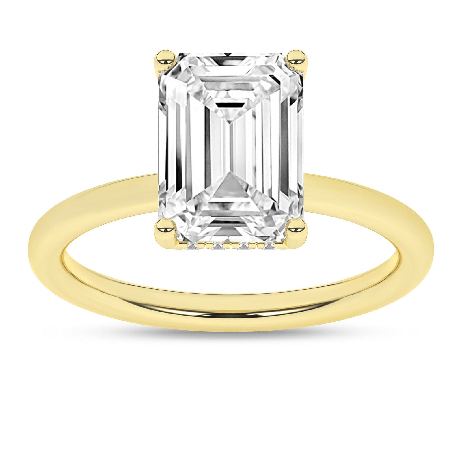 14K Yellow Gold 3.20 Carat Emerald Brilliant Cut Lab Grown Diamond Solitaire Hidden Halo Engagement Ring
