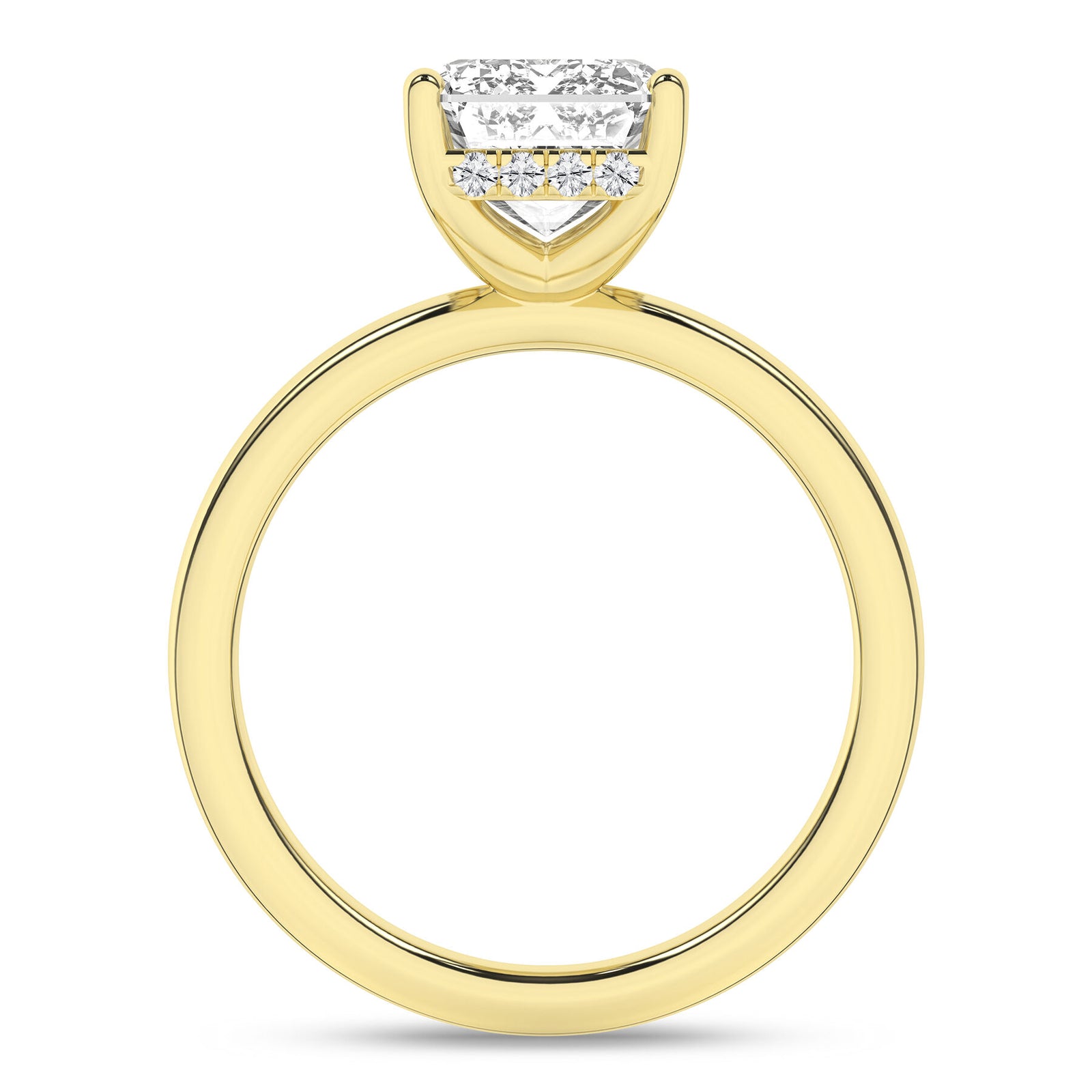 14K Yellow Gold 3.20 Carat Emerald Brilliant Cut Lab Grown Diamond Solitaire Hidden Halo Engagement Ring