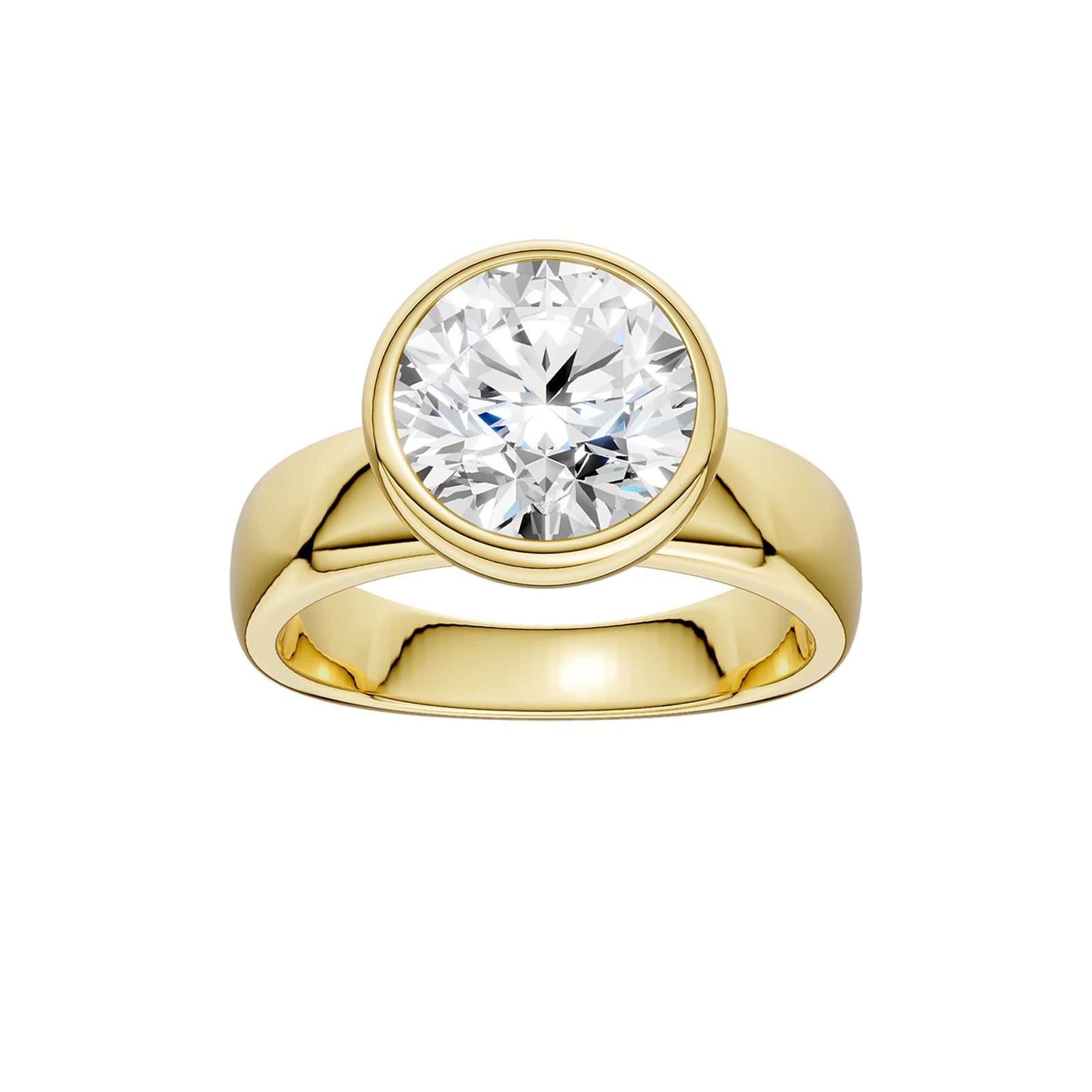 14K Yellow Gold 3.00 Carat Round Brilliant Cut Lab Grown Diamond Bezel Set Solitaire Engagement Ring