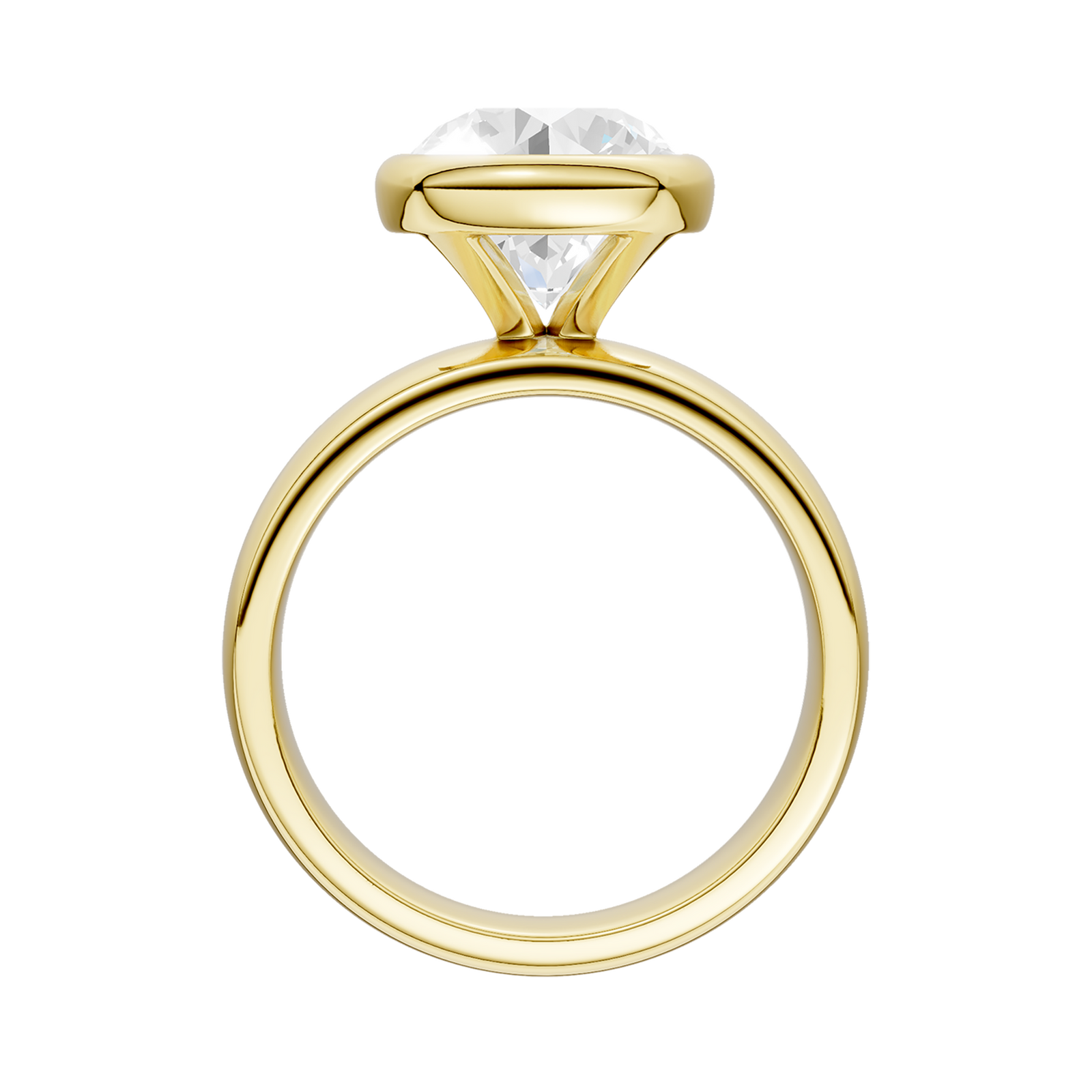 14K Yellow Gold 3.00 Carat Round Brilliant Cut Lab Grown Diamond Solitaire Bezel Set Wide Band Engagement Ring