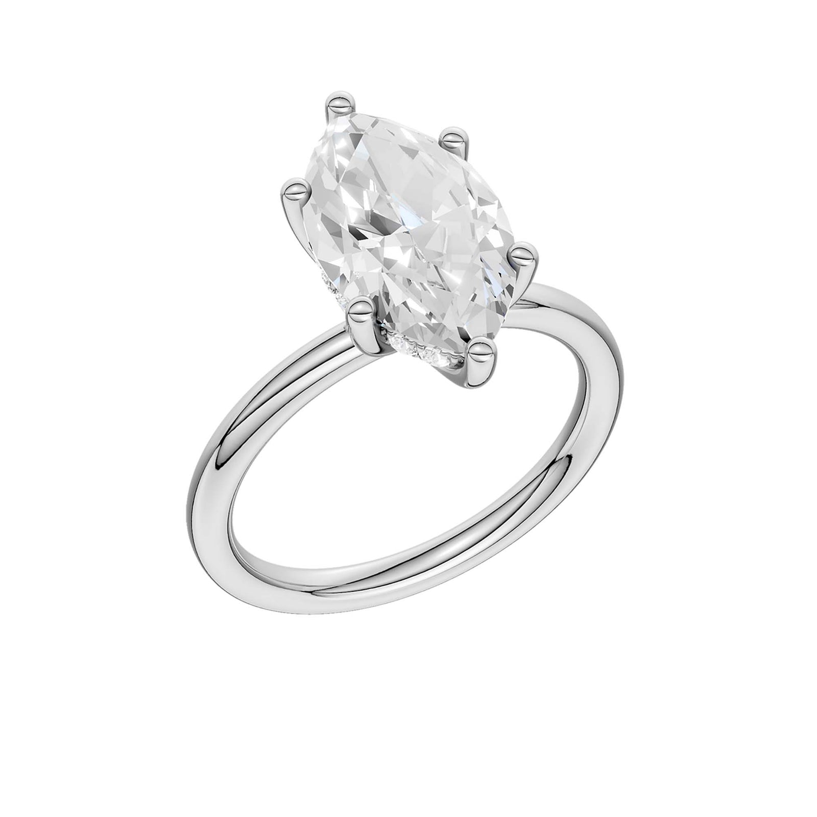 14K White Gold 2.60 Carat Marquise Brilliant Cut Lab Grown Diamond Solitaire Hidden Halo Engagement Ring