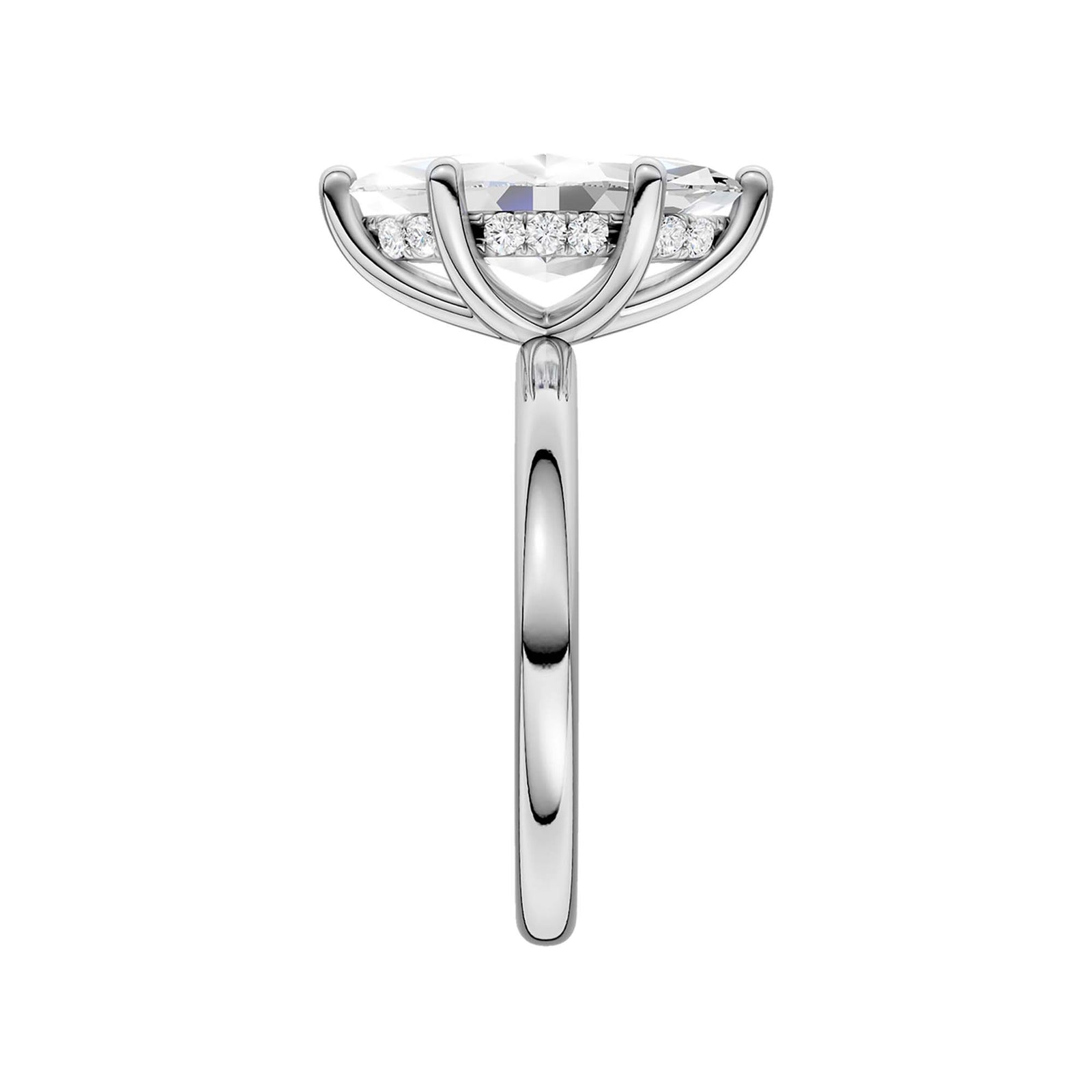 14K White Gold 2.60 Carat Marquise Brilliant Cut Lab Grown Diamond Solitaire Hidden Halo Engagement Ring