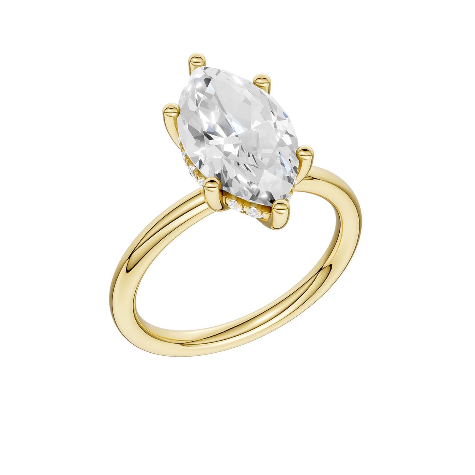 14K Yellow Gold 3.12 Carat Marquise Brilliant Cut Lab Grown Diamond Solitaire Hidden Halo Engagement Ring