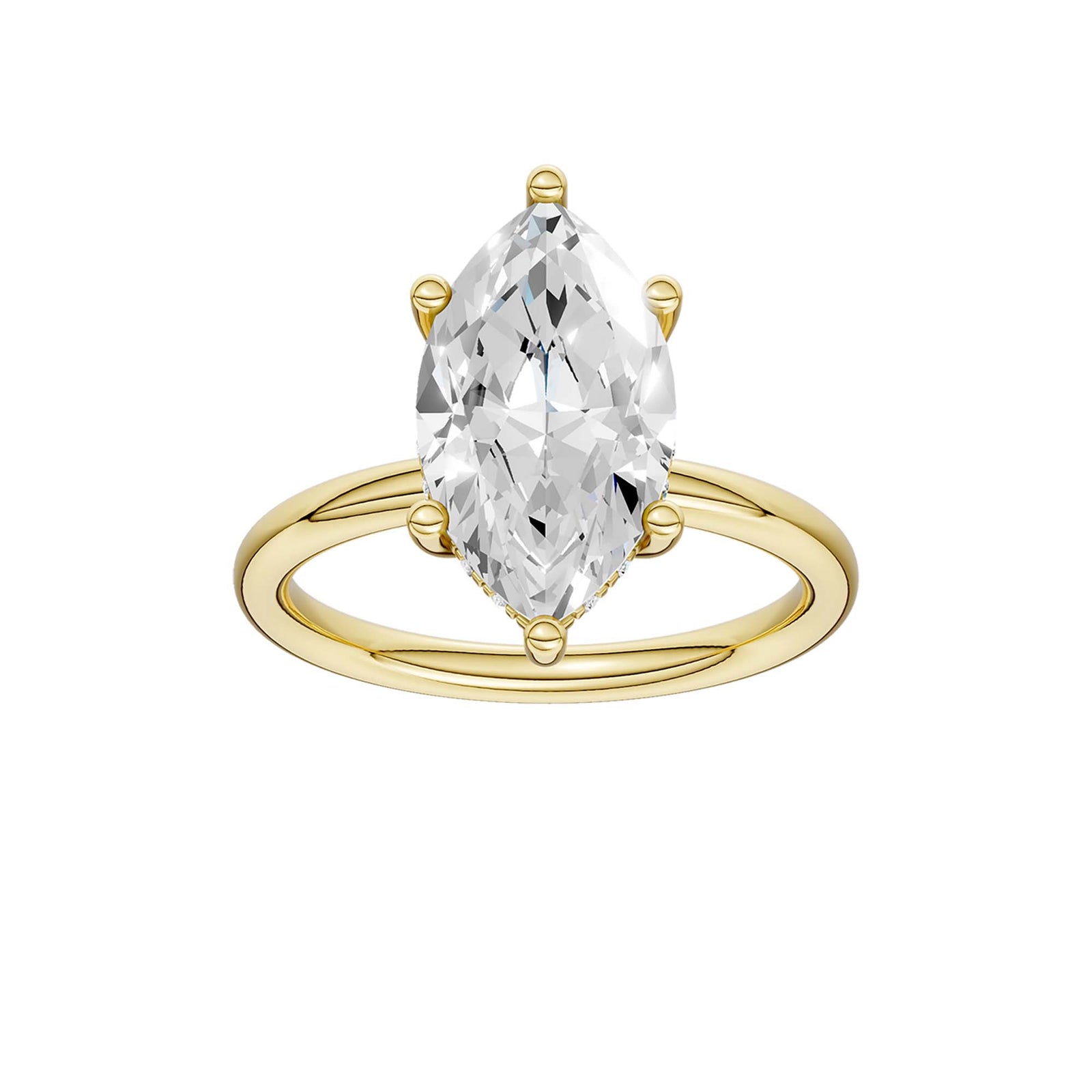 14K Yellow Gold 3.12 Carat Marquise Brilliant Cut Lab Grown Diamond Solitaire Hidden Halo Engagement Ring