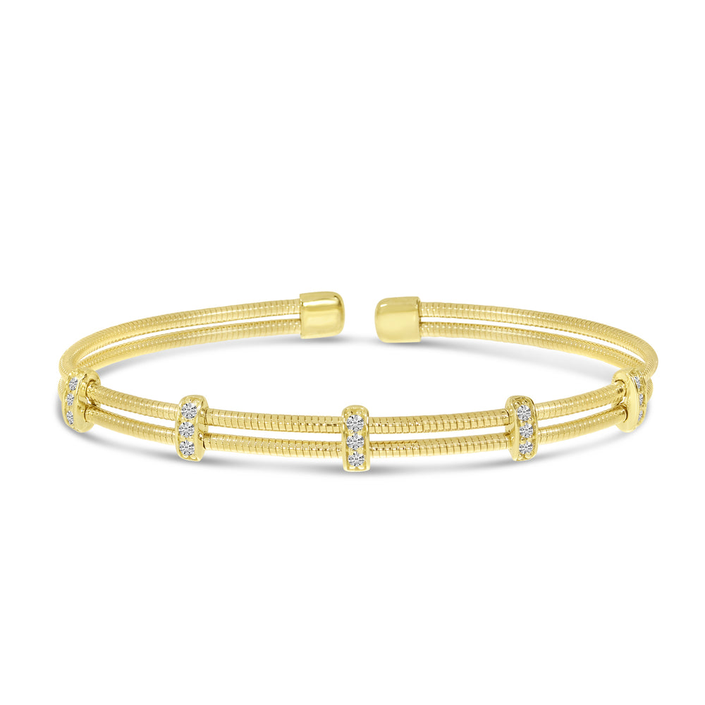 14K Yellow Gold 0.22ct. Diamond Double Row Flexible Cuff Bracelet