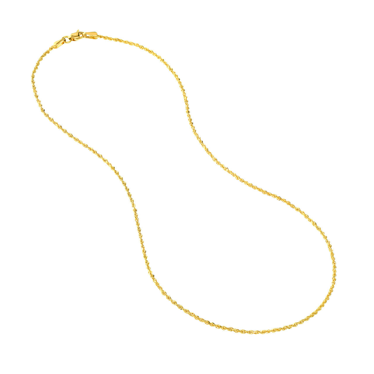 14K Yellow Gold 1.50mm Solid Diamond Cut Rope Chain with Lobster Lock