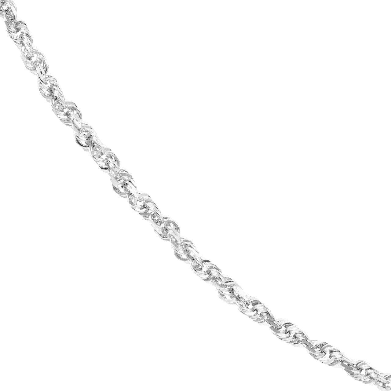 14K White Gold 1.50mm Solid Diamond Cut Rope Chain with Lobster Lock