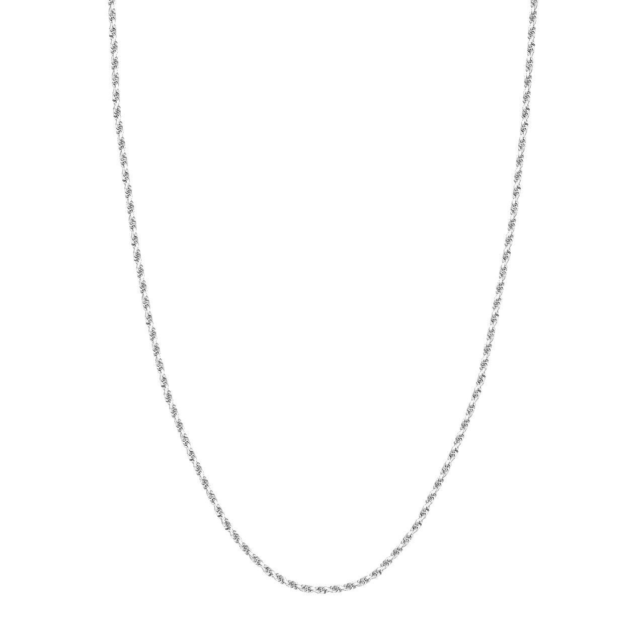 14K White Gold 2.25mm Solid Diamond Cut Rope Chain with Lobster Lock