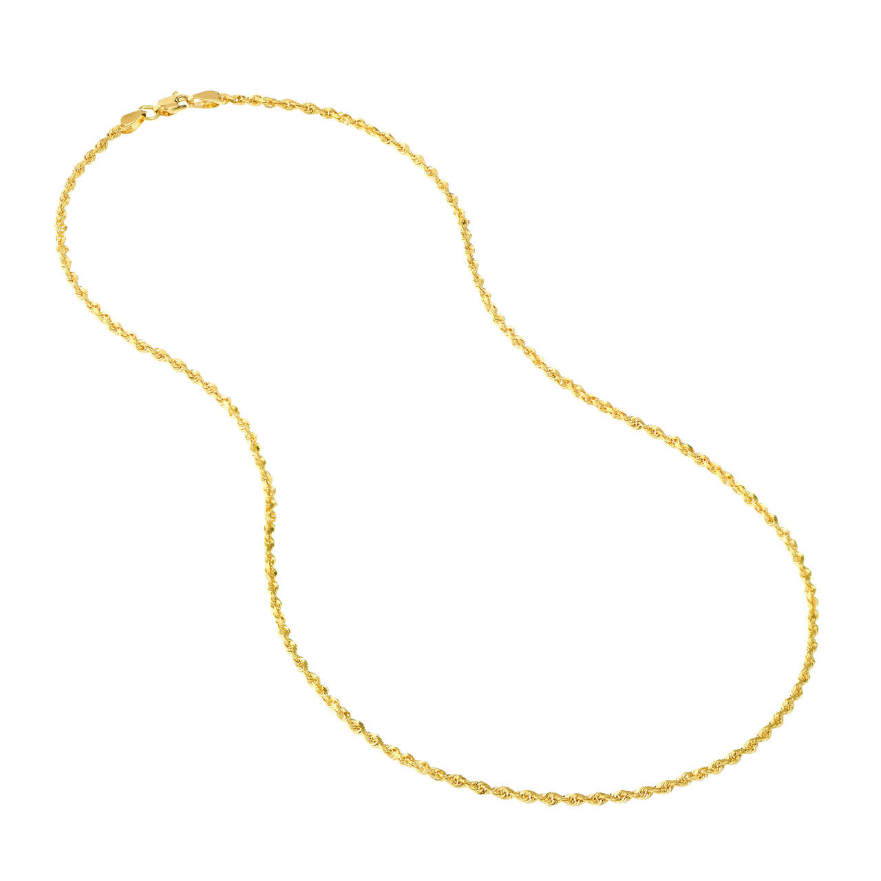 14K Yellow Gold 2.25mm Solid Diamond Cut Rope Chain with Lobster Lock