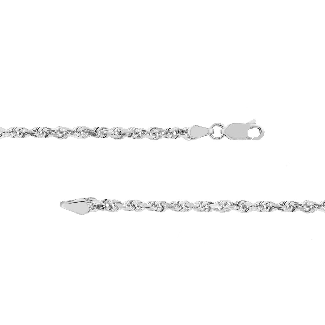 14K White Gold 3.00mm Solid Diamond Cut Rope Chain with Lobster Lock