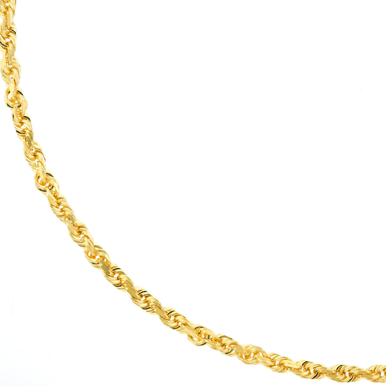 14K Yellow Gold 3.00mm Solid Diamond Cut Rope Chain with Lobster Lock