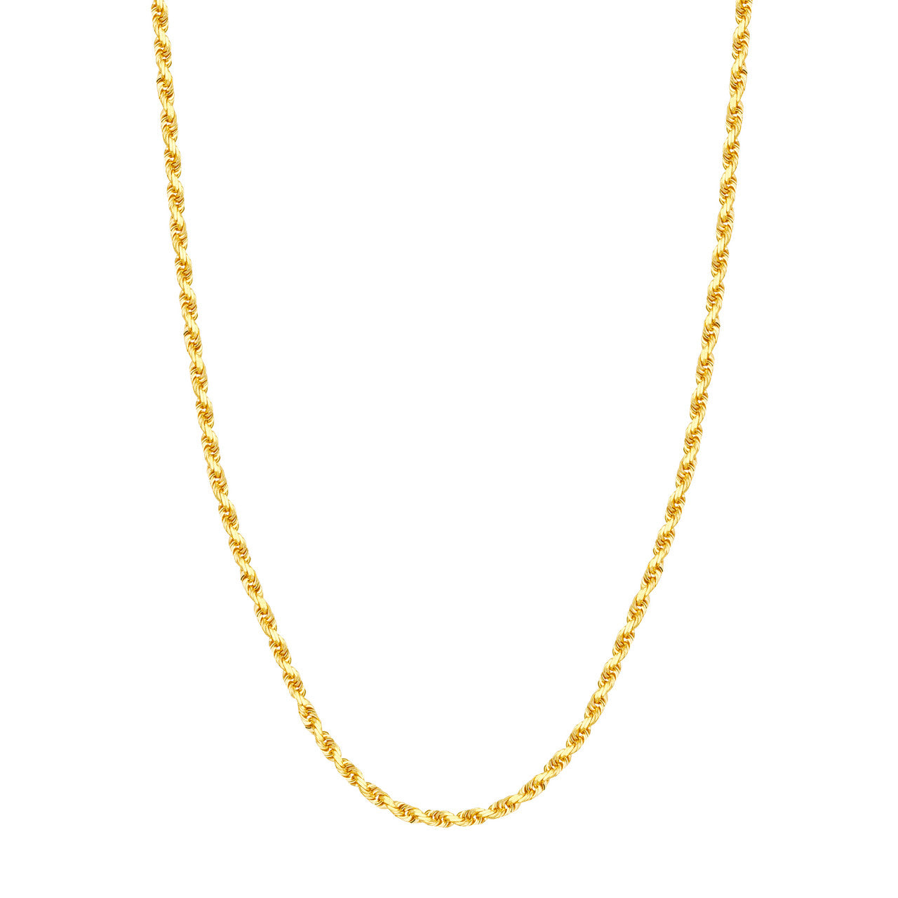 14K Yellow Gold 3.75mm Solid Diamond Cut Rope Chain with Lobster Lock