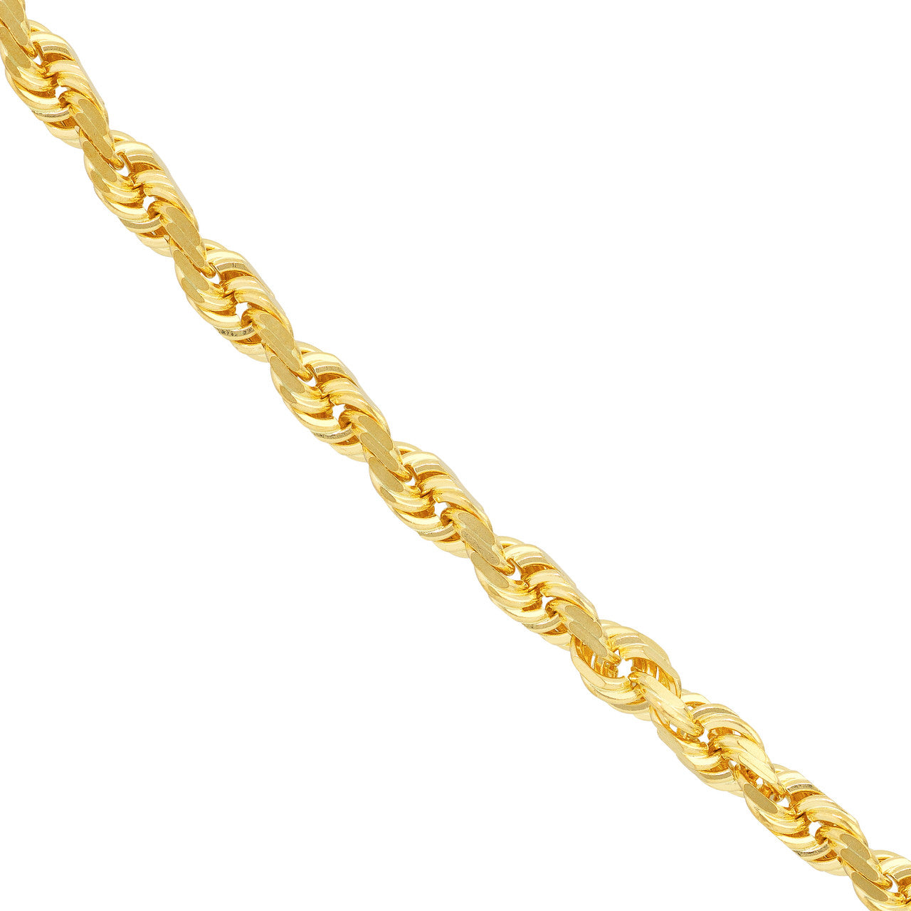 14K Yellow Gold 3.75mm Solid Diamond Cut Rope Chain with Lobster Lock