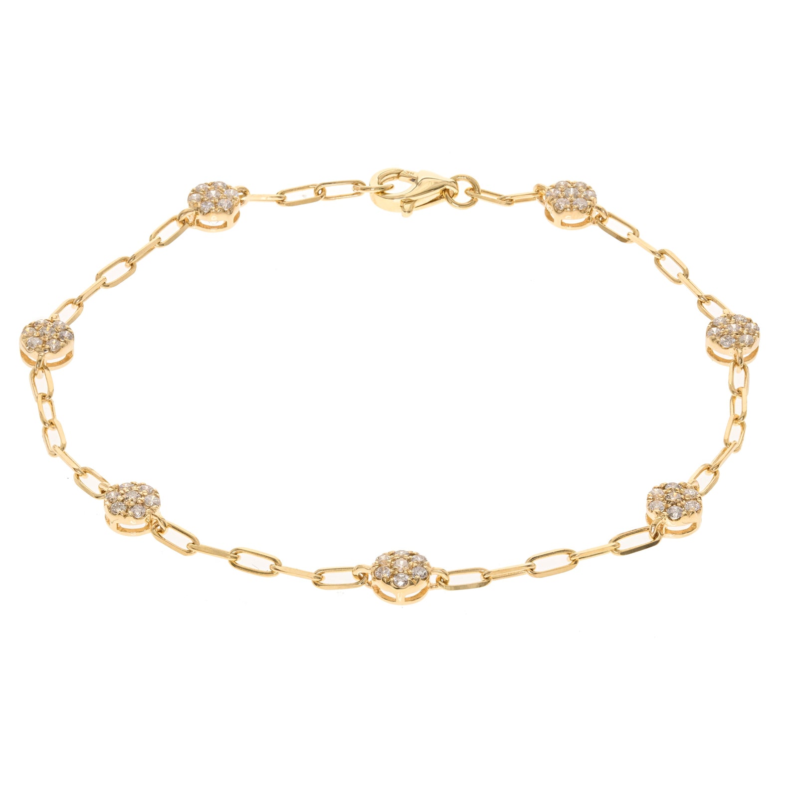 14K Yellow Gold 0.44cttw. Diamond Round Cluster Oval Link Bracelet