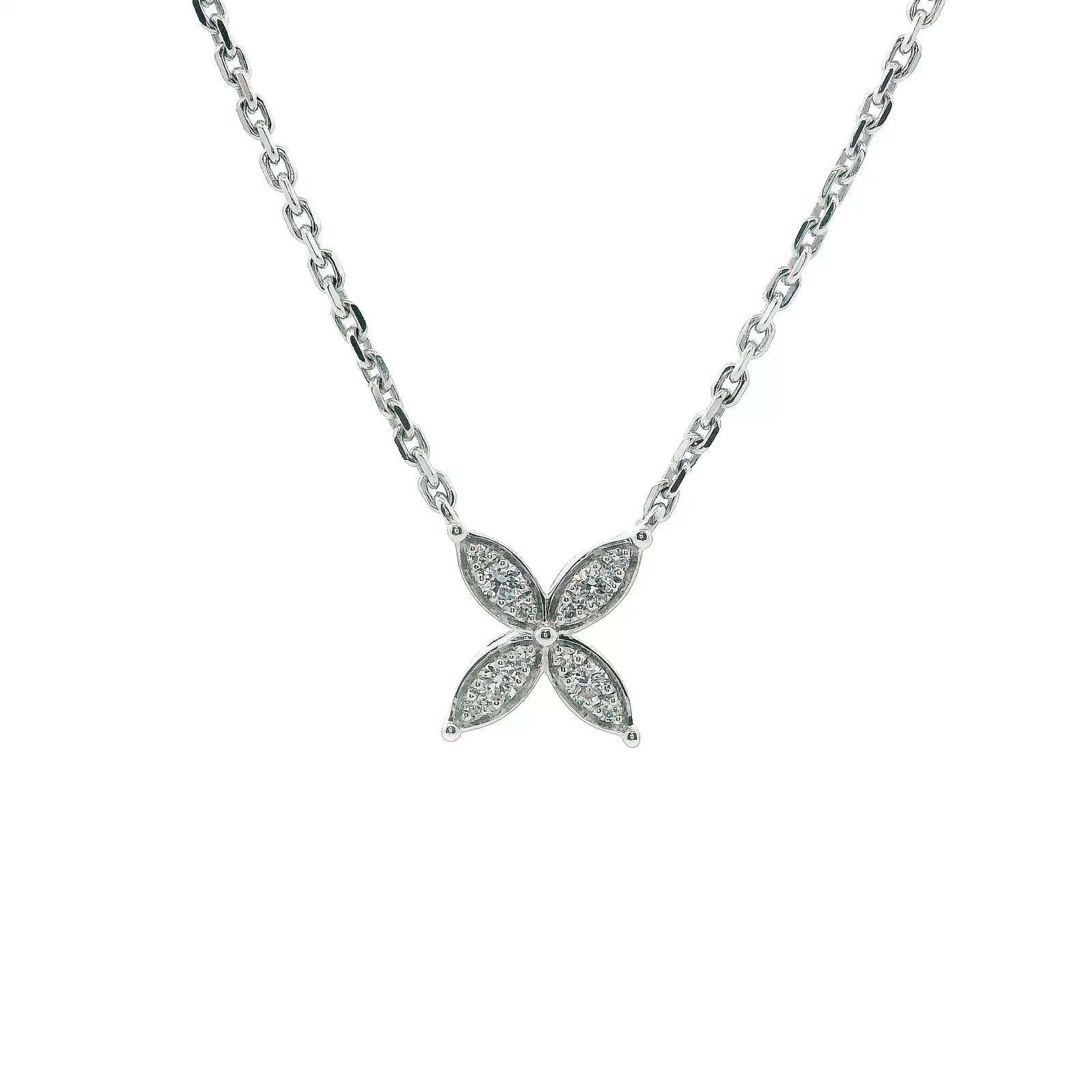14K White Gold 0.11cttw. Diamond Floral Pendant Necklace