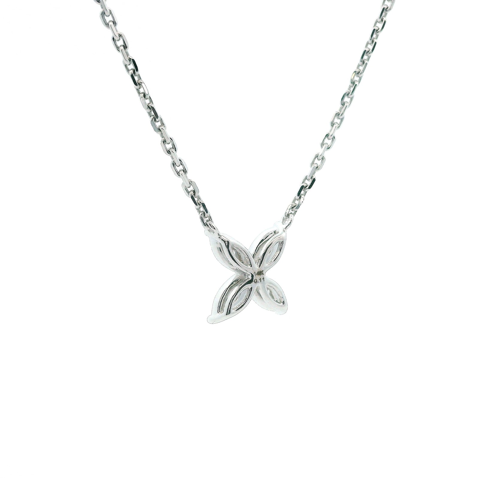 14K White Gold 0.11cttw. Diamond Floral Pendant Necklace