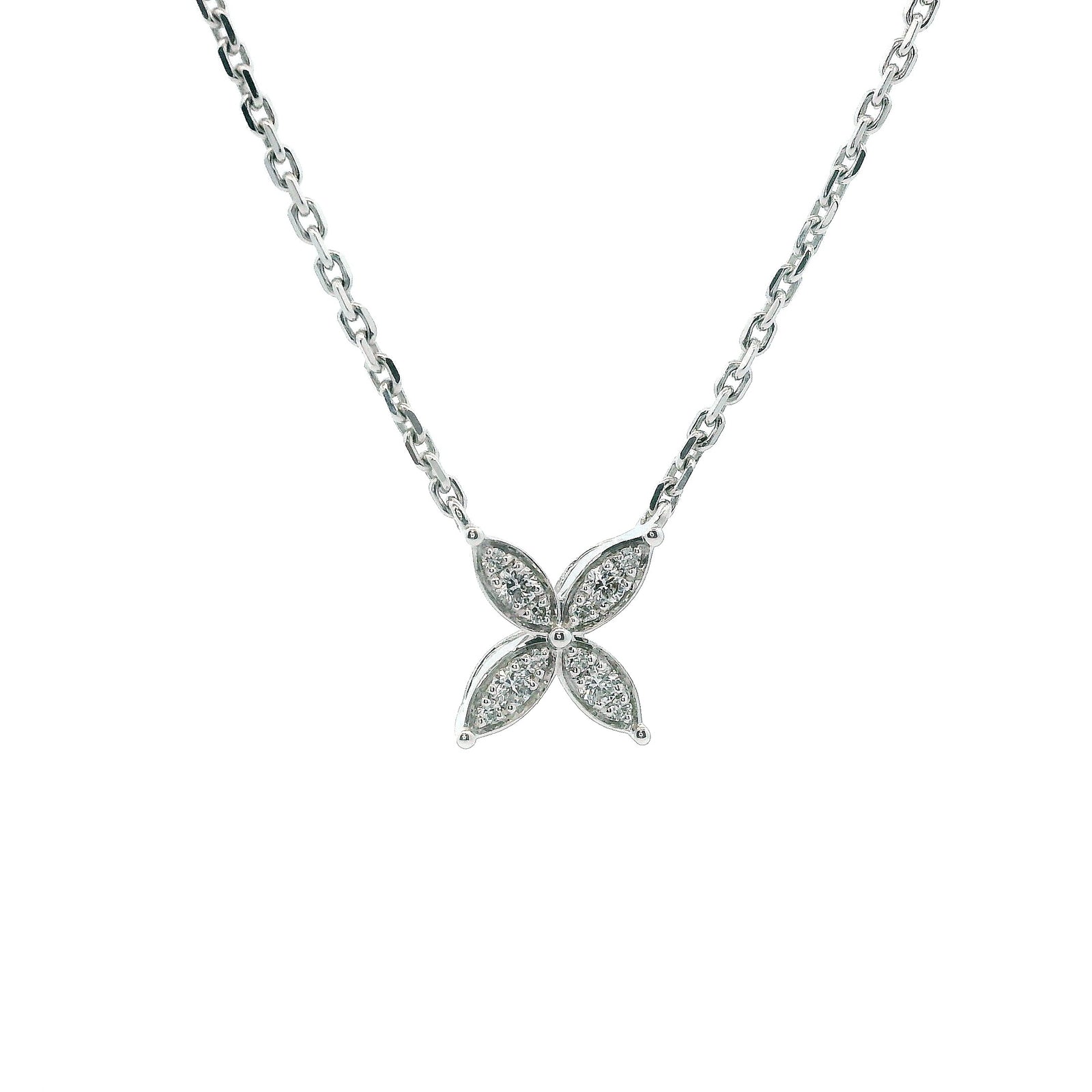14K White Gold 0.11cttw. Diamond Floral Pendant Necklace
